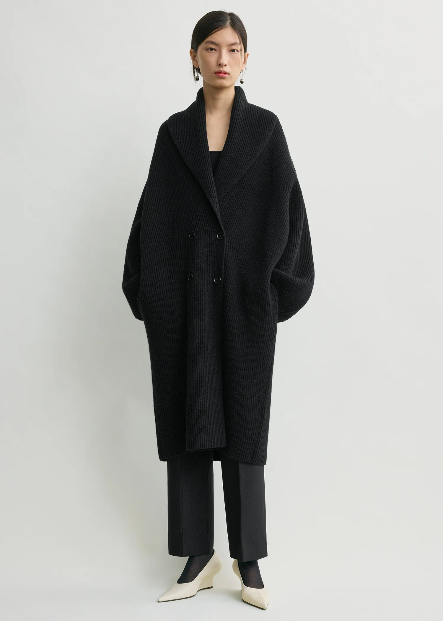 Long shawl-lapel cardigan black - Image 5