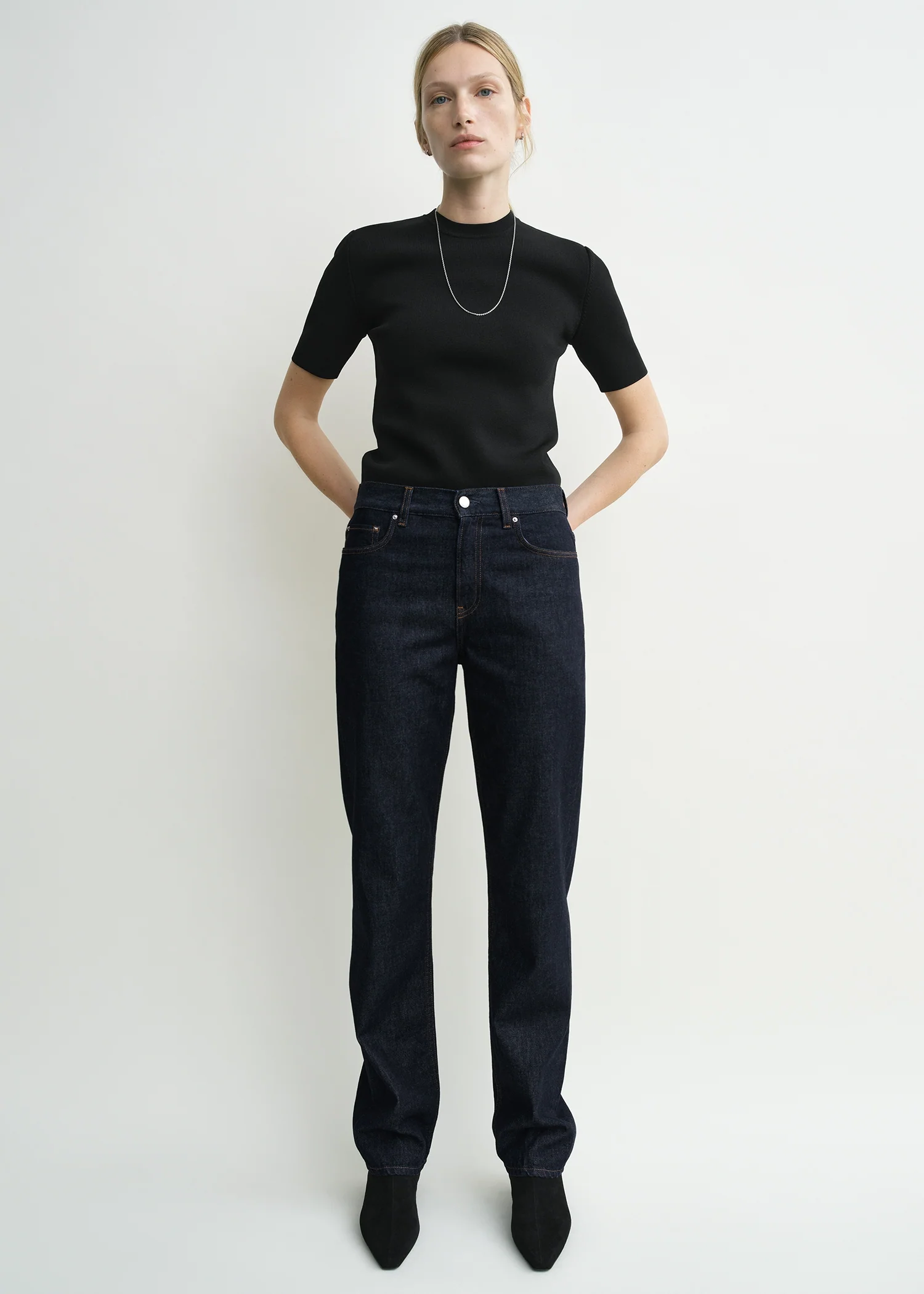 Low straight denim rinsed blue