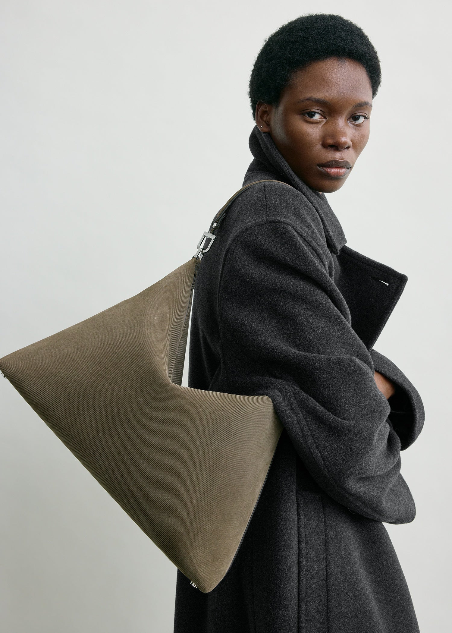 Medium Bevel cord-suede bag dark taupe - Image 2