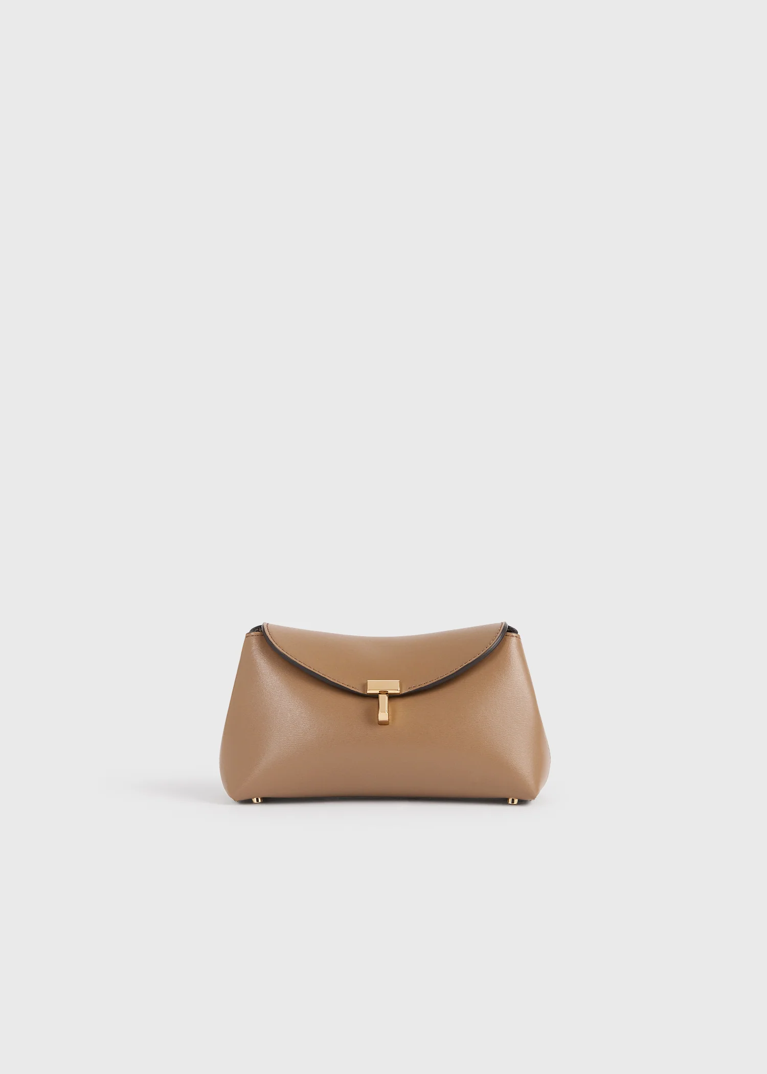 Mini T-lock leather clutch camel - Image 8