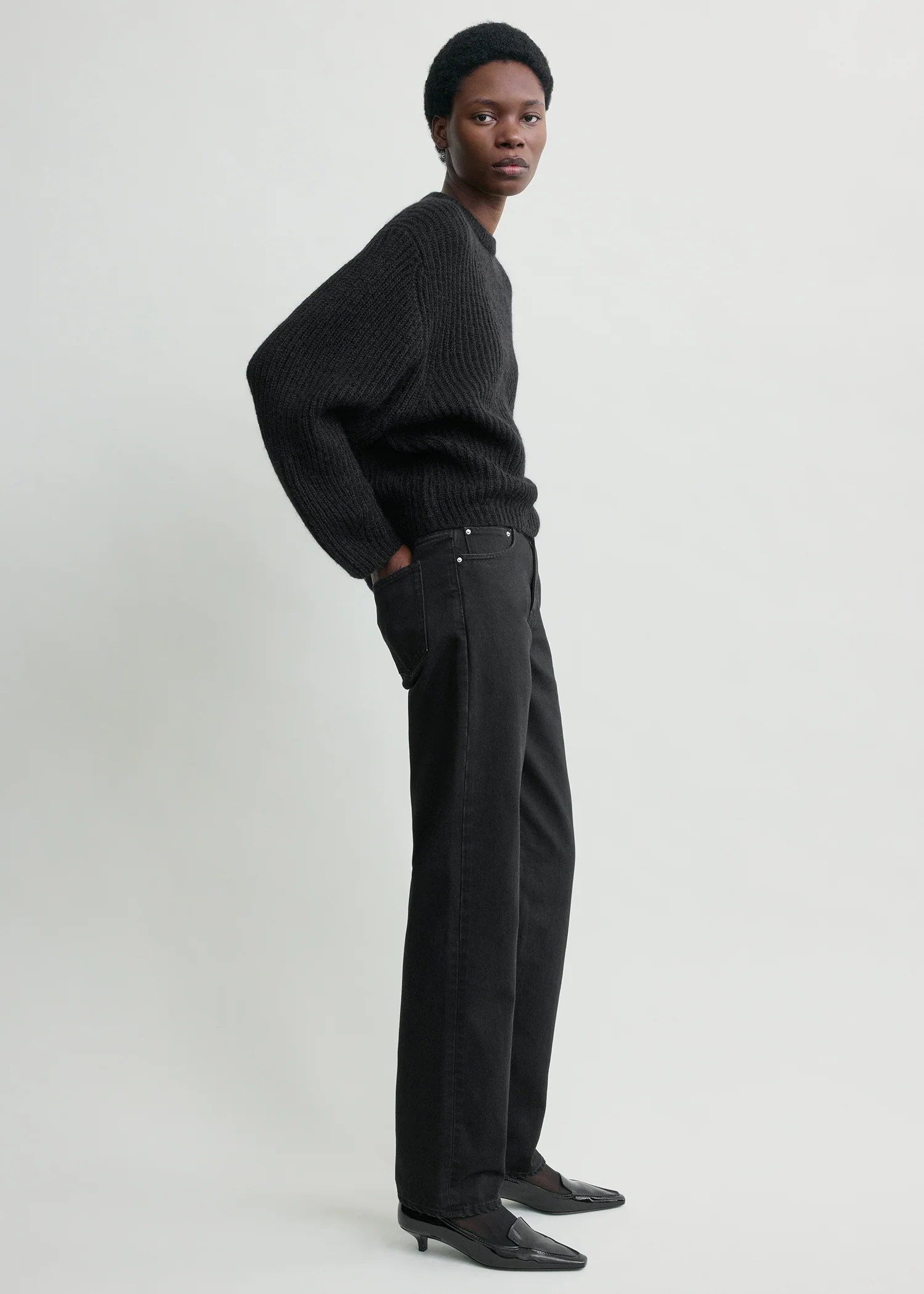 Mohair blend rib knit black - Image 2