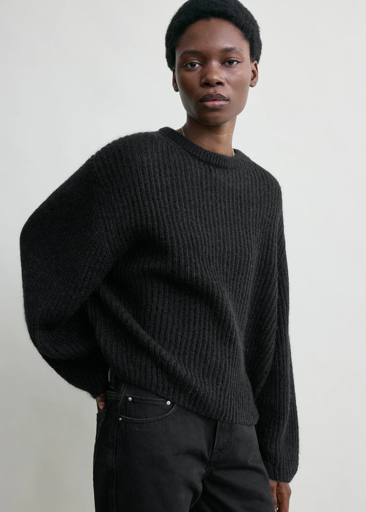 Mohair blend rib knit black - Image 4