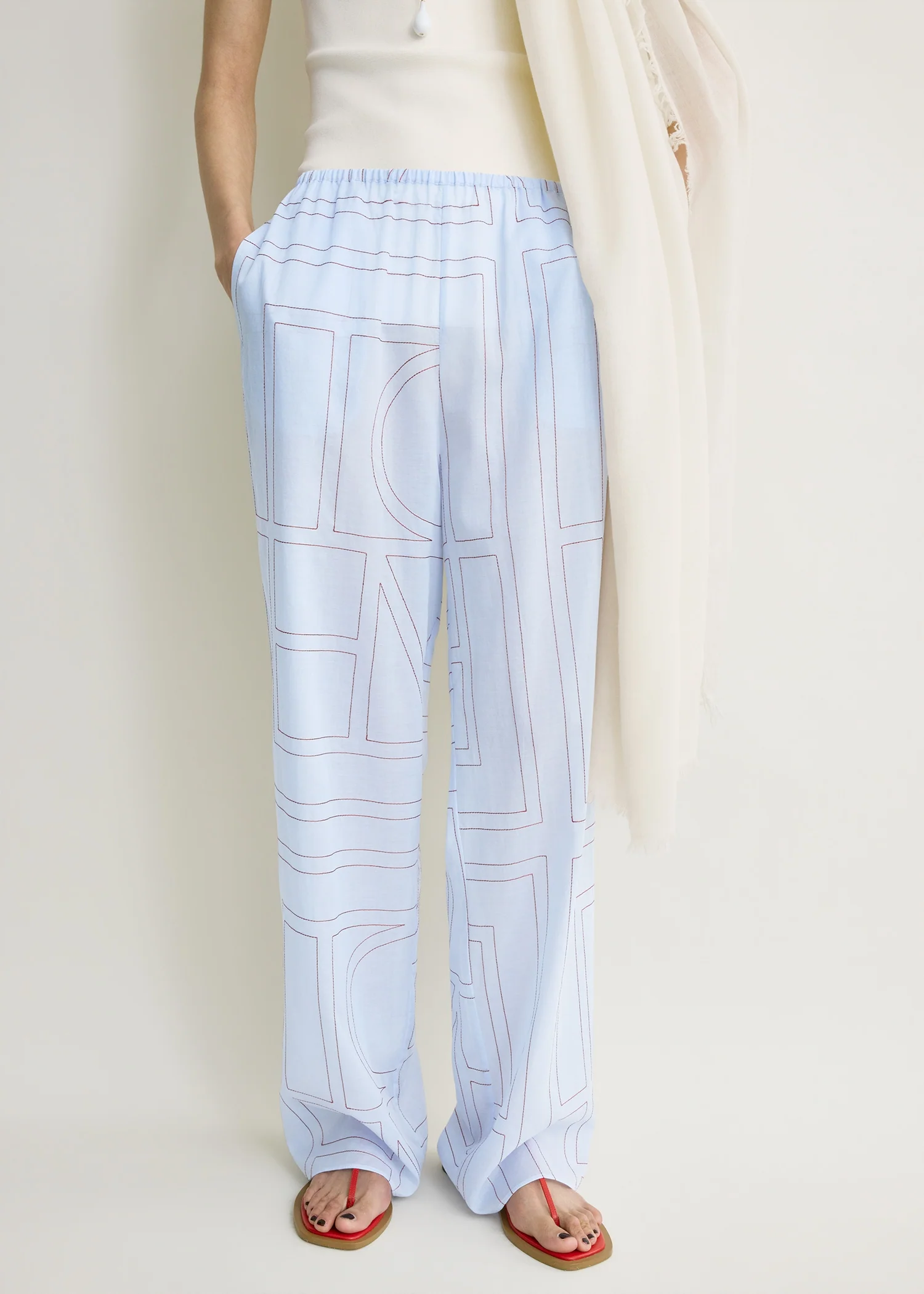 Monogram cotton-blend pj bottoms sky - Image 4