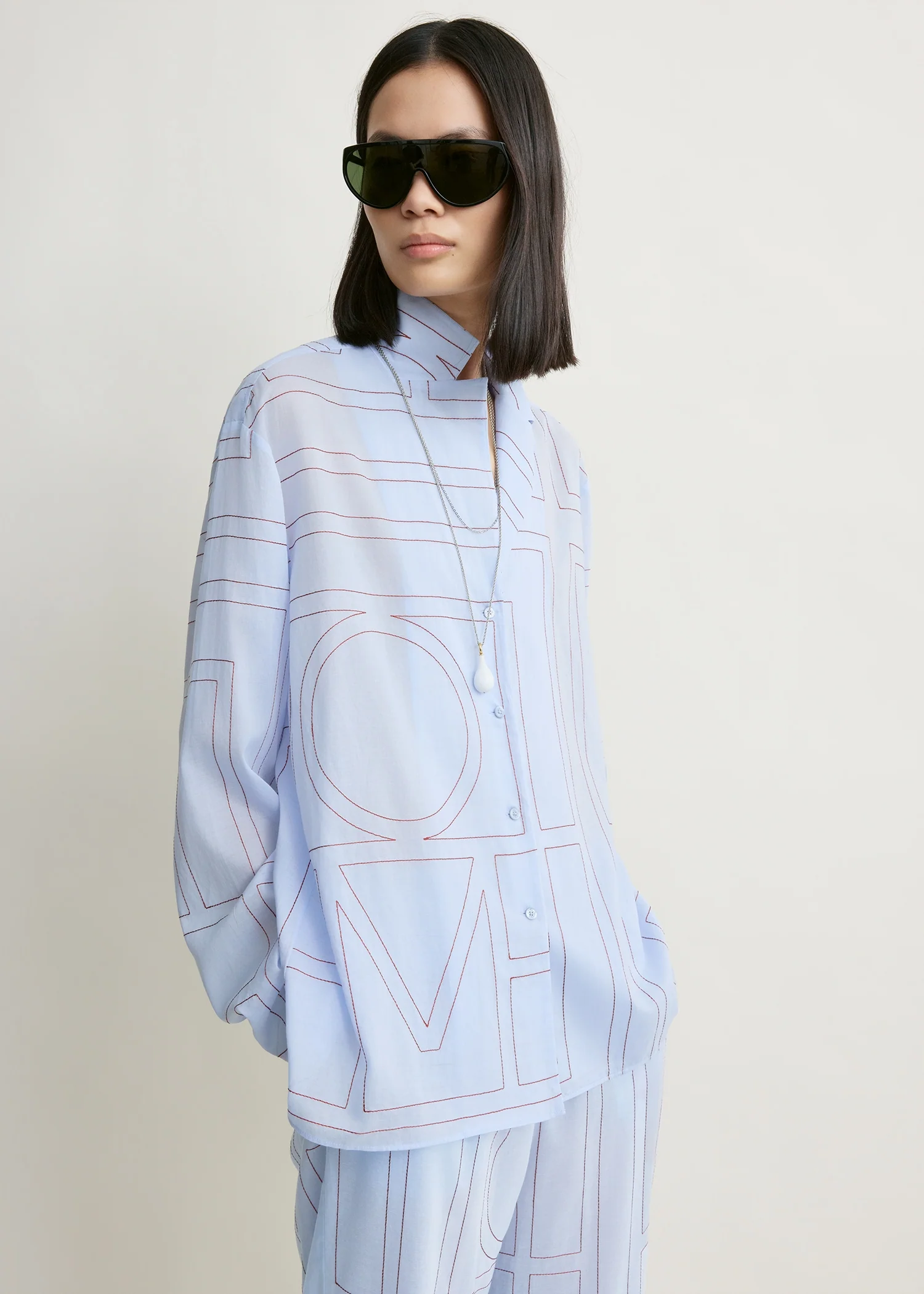 Monogram cotton-blend pj top sky - Image 4