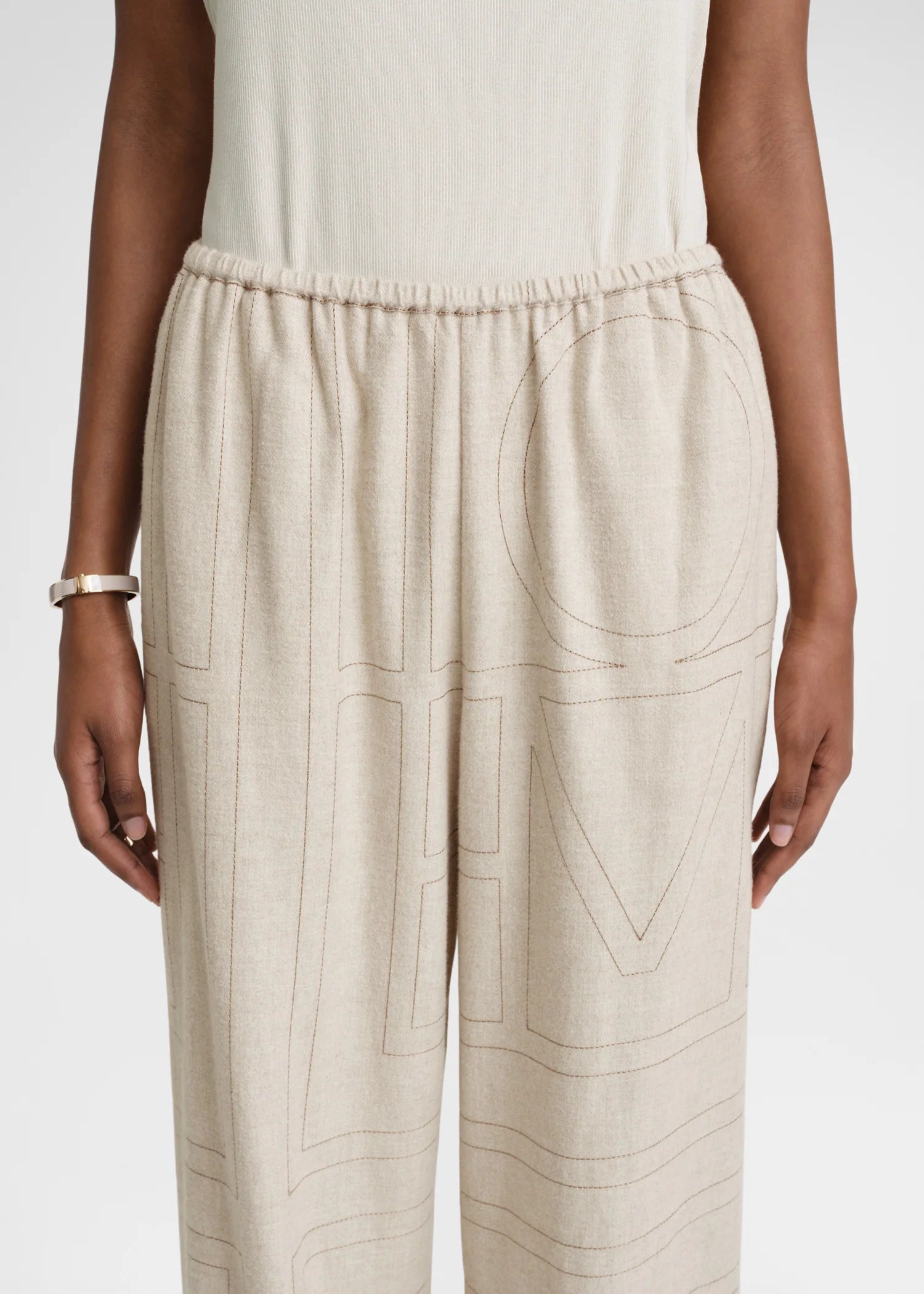 Monogram flannel pj bottoms light beige melange - Image 4