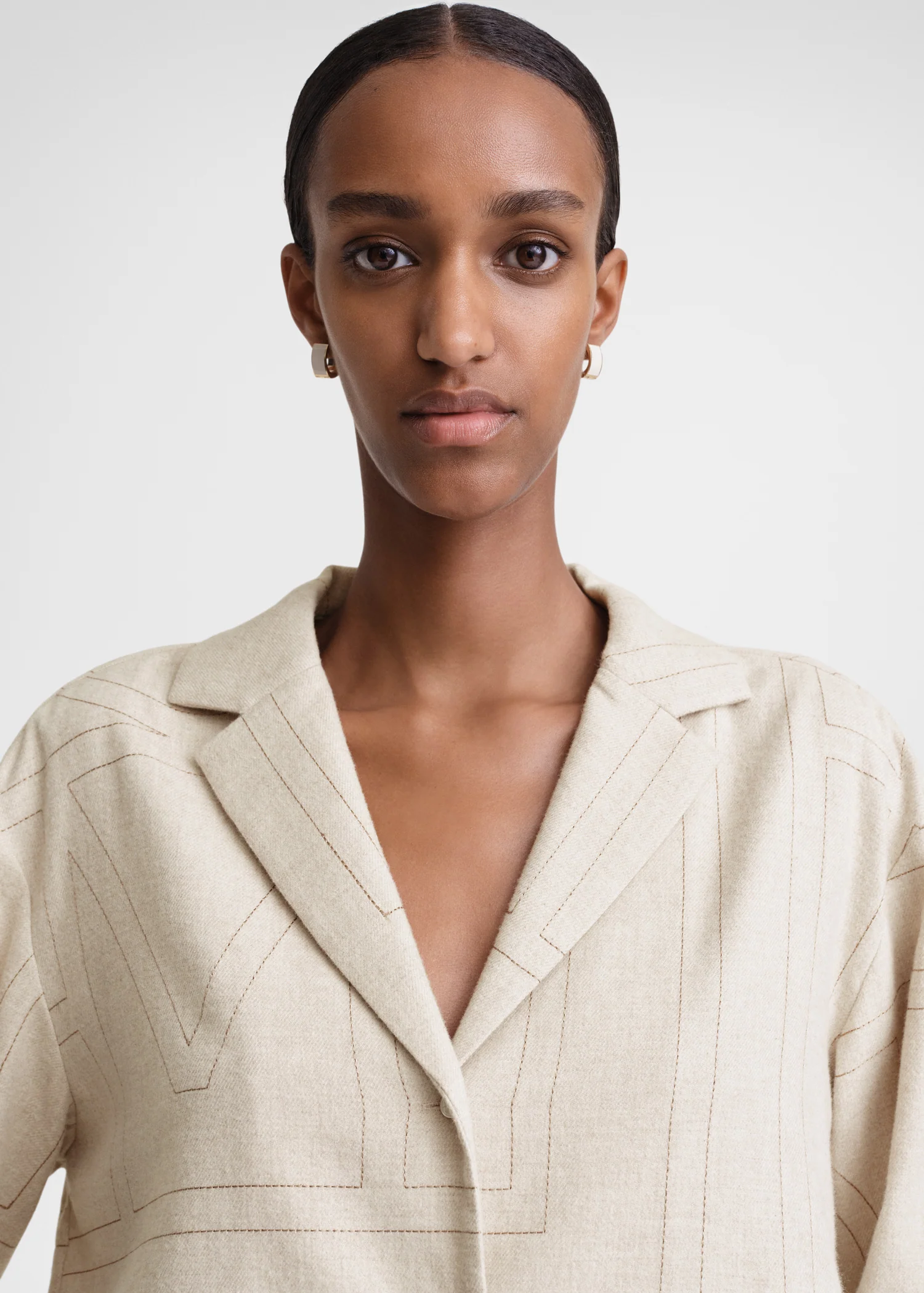 Monogram flannel pj top light beige melange - Image 4