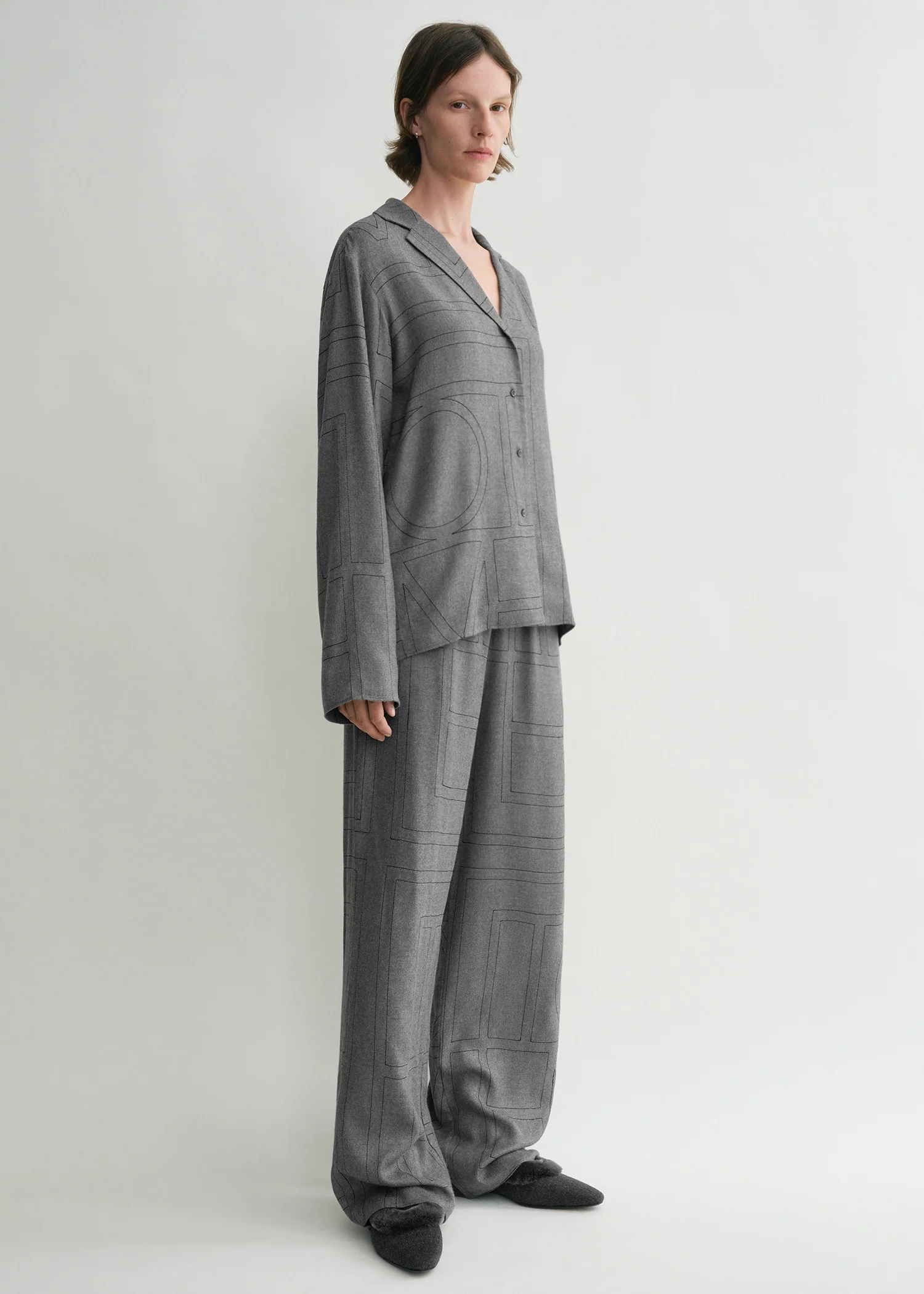 Monogram flannel pj top smoke melange - Image 2