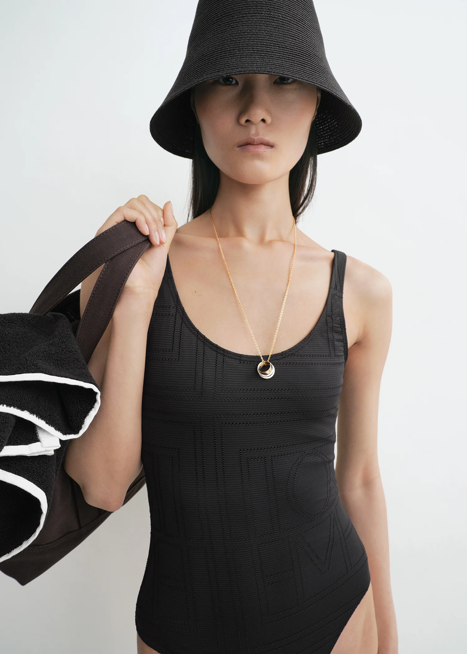 Monogram pointelle swimsuit black - Image 4