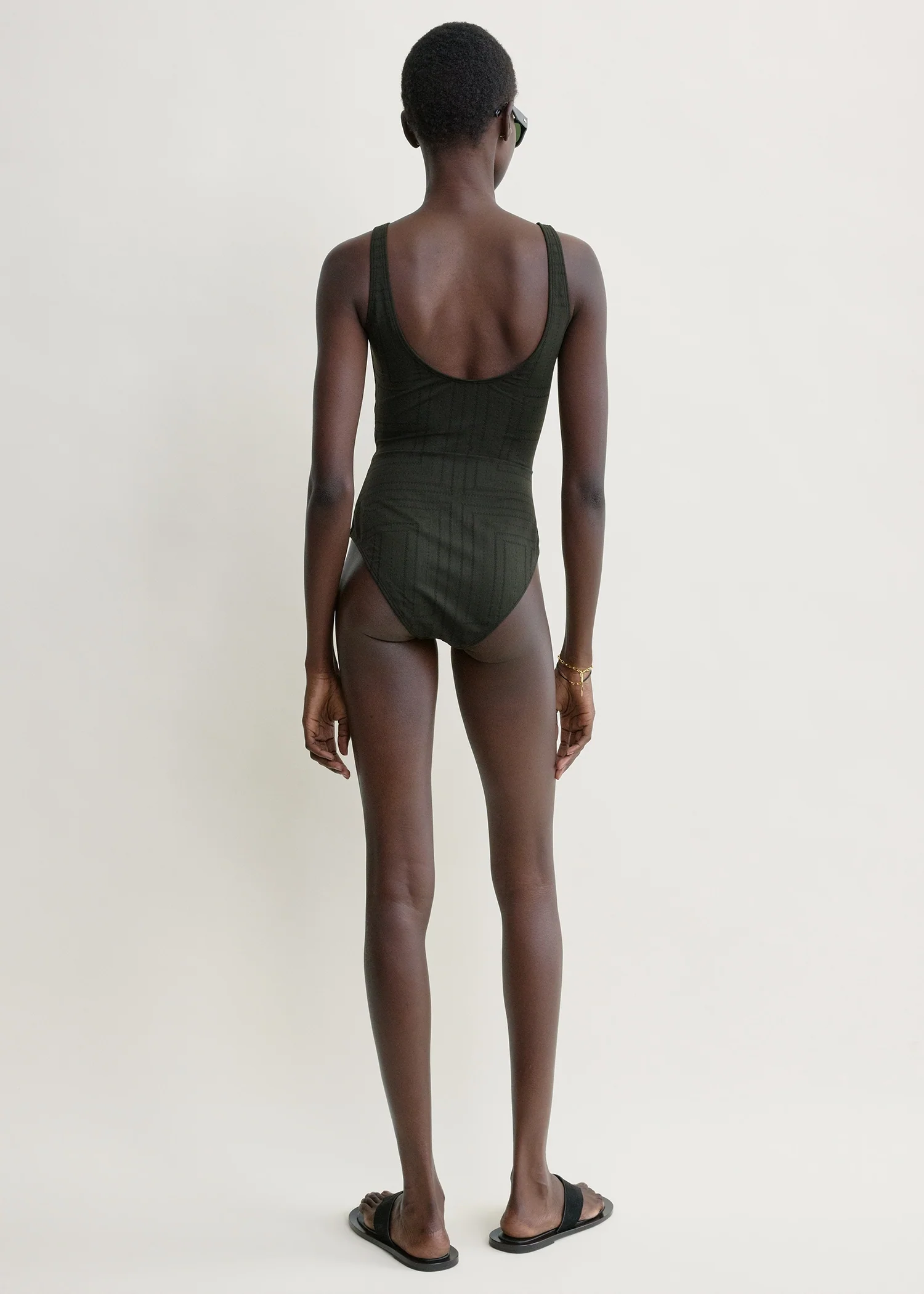 Monogram pointelle swimsuit dark green - Image 3