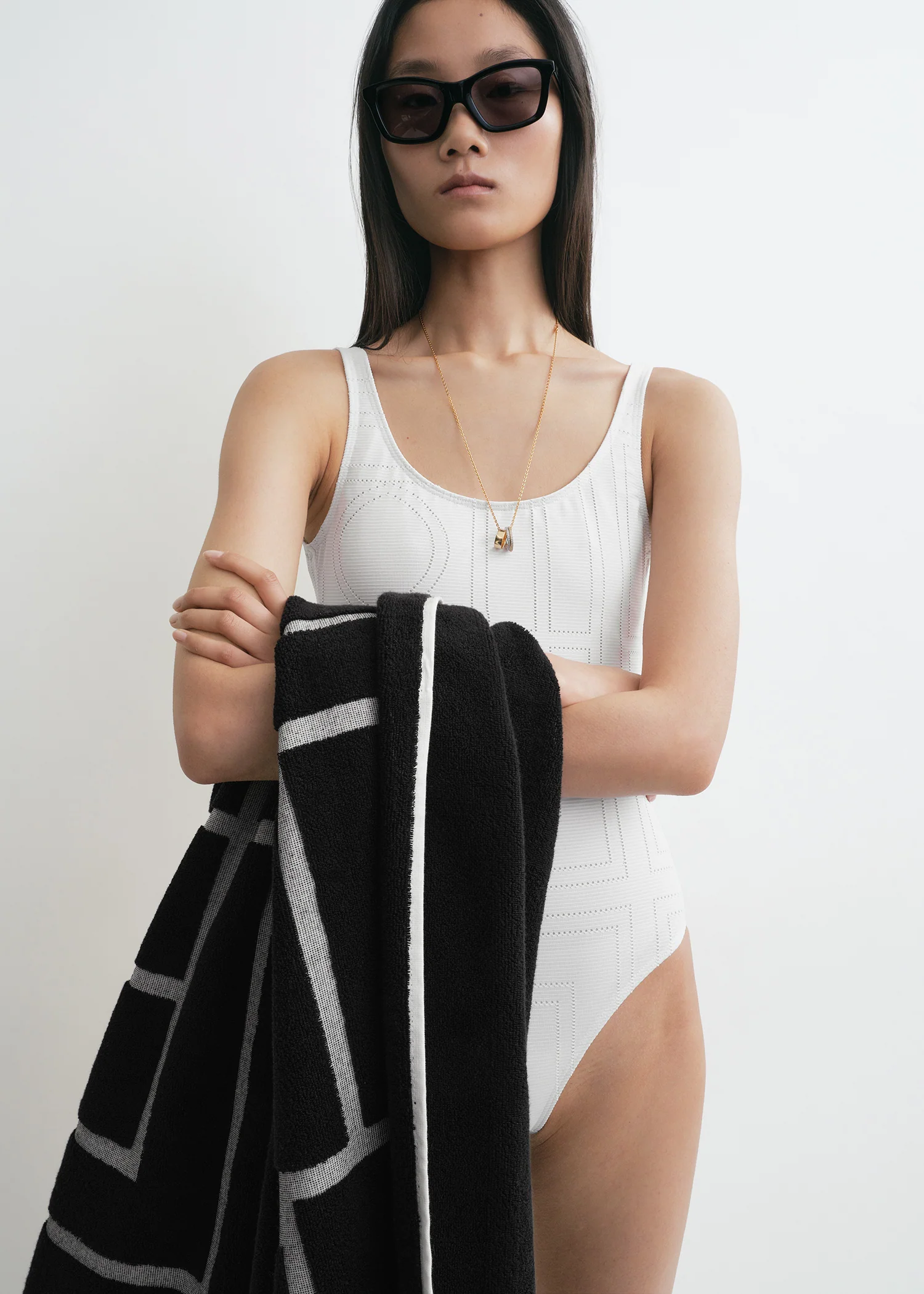 Monogram pointelle swimsuit white - Image 4