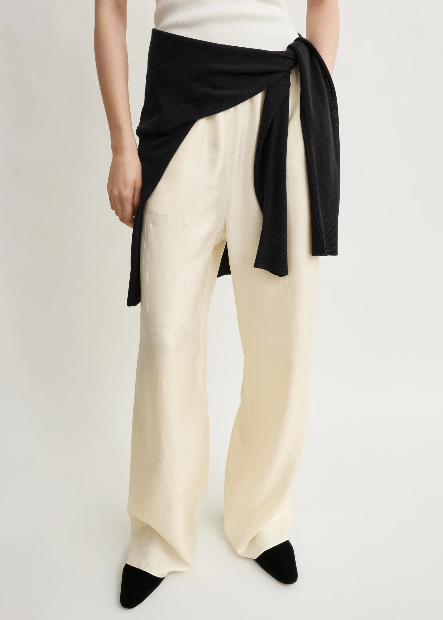 Monogram silk pj bottoms cream - Image 3