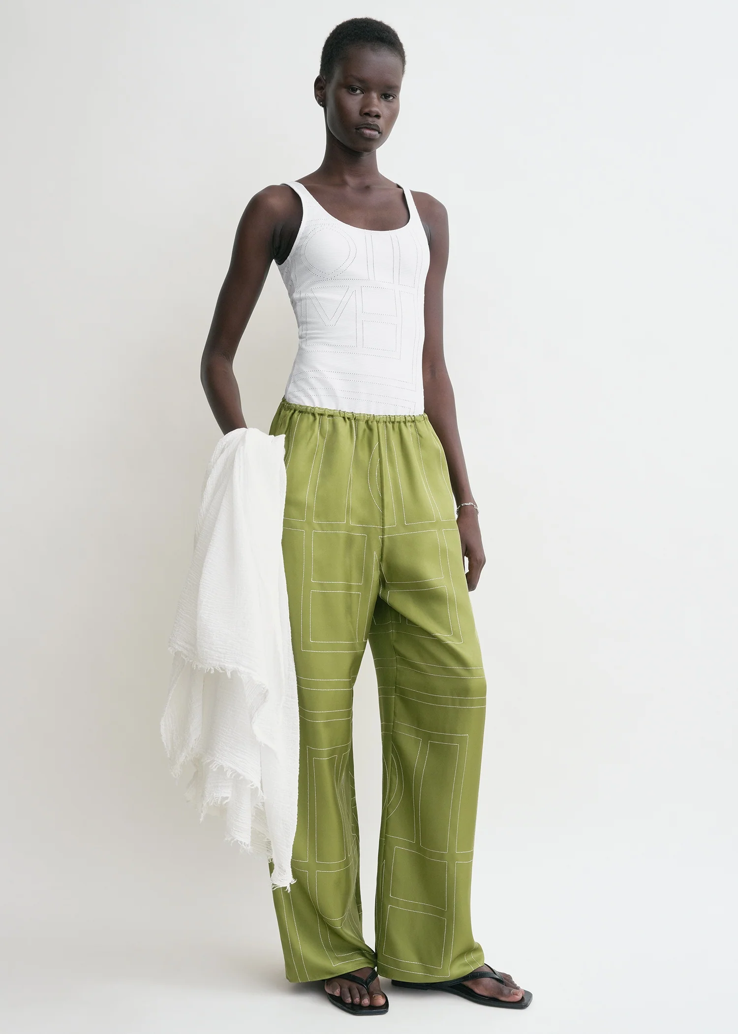 Monogram silk pj bottoms laurel