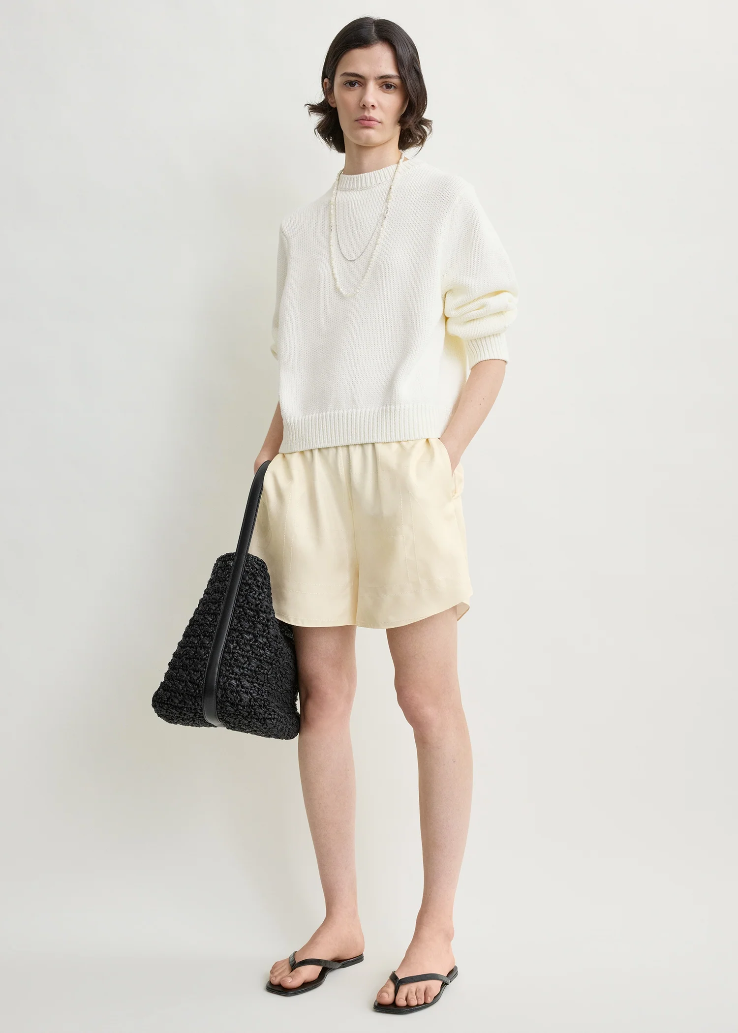 Monogram silk pj shorts cream