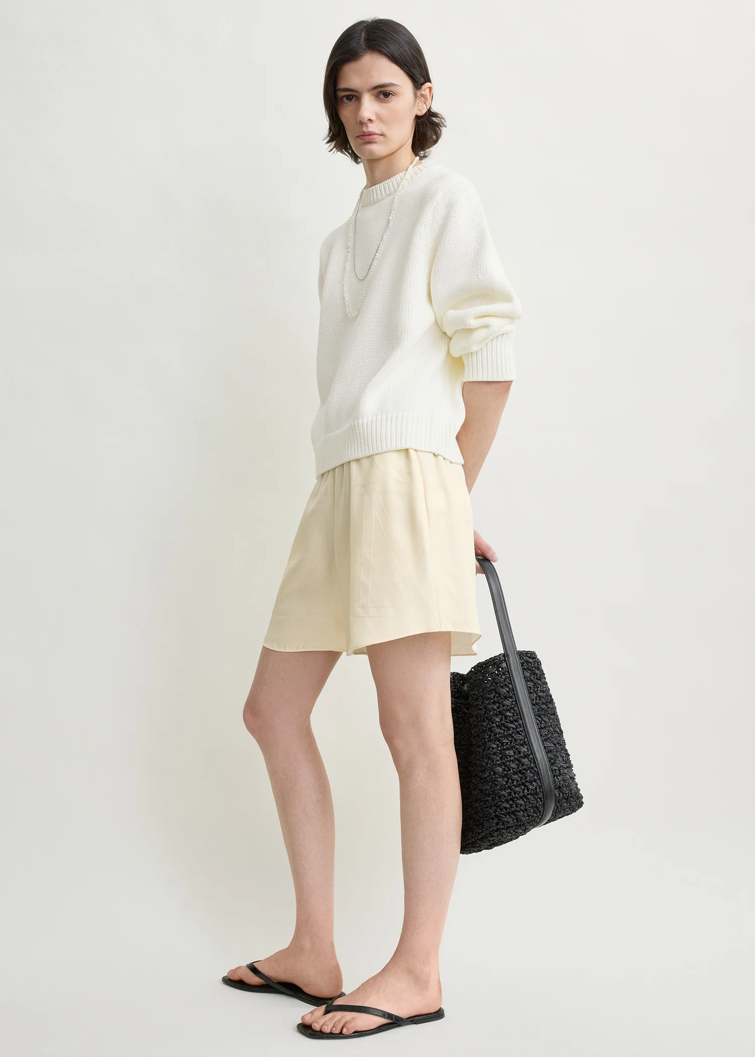 Monogram silk pj shorts cream - Image 2