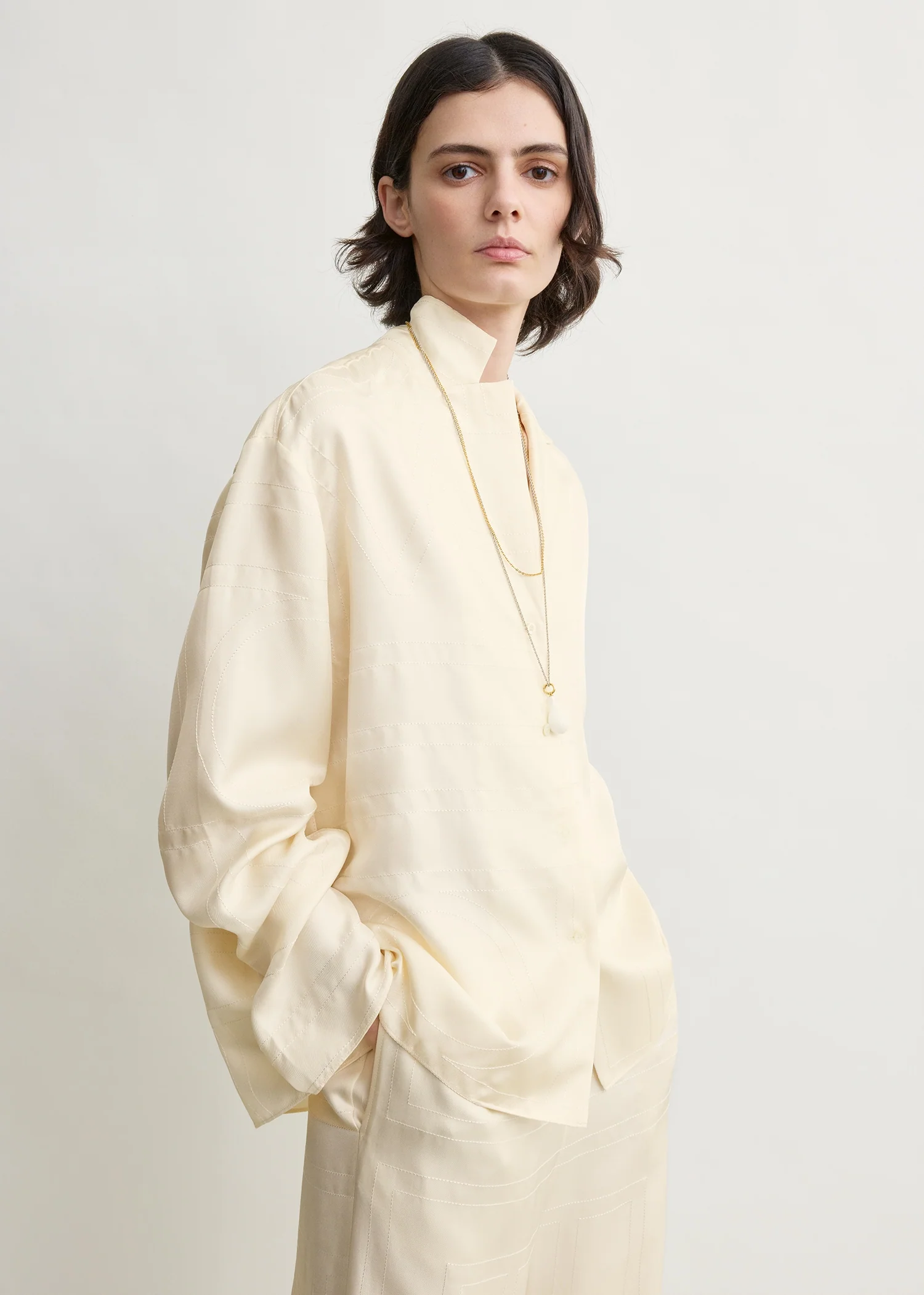 Monogram silk pj top cream - Image 4
