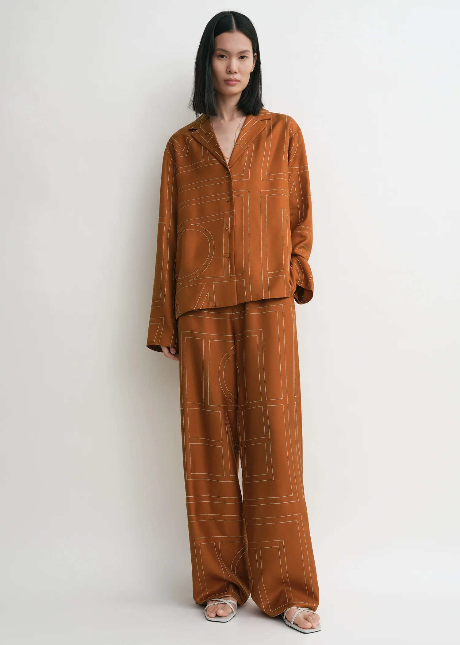 Monogram silk pj top terracotta - Image 2