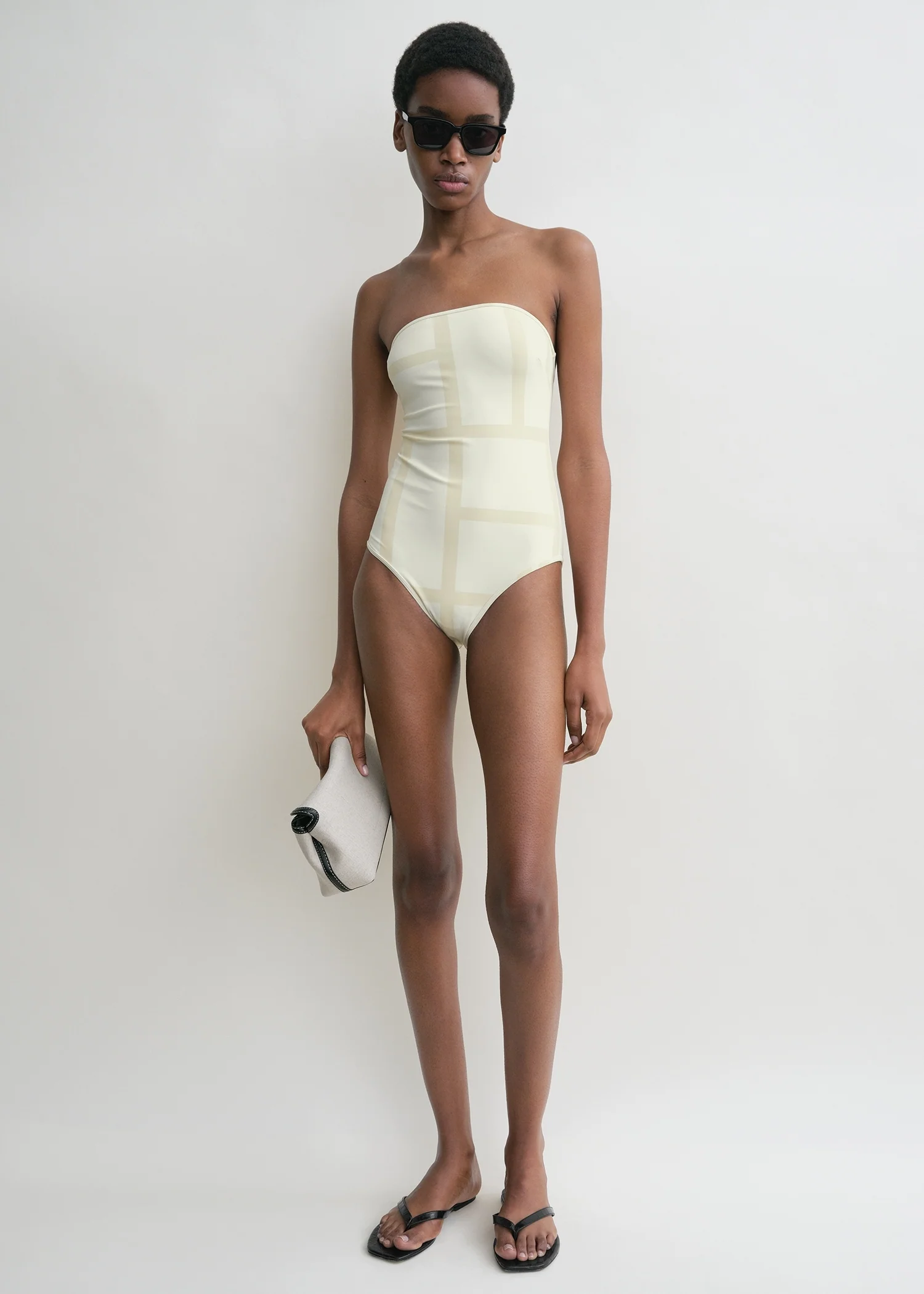 Monogram strapless swimsuit ecru/straw