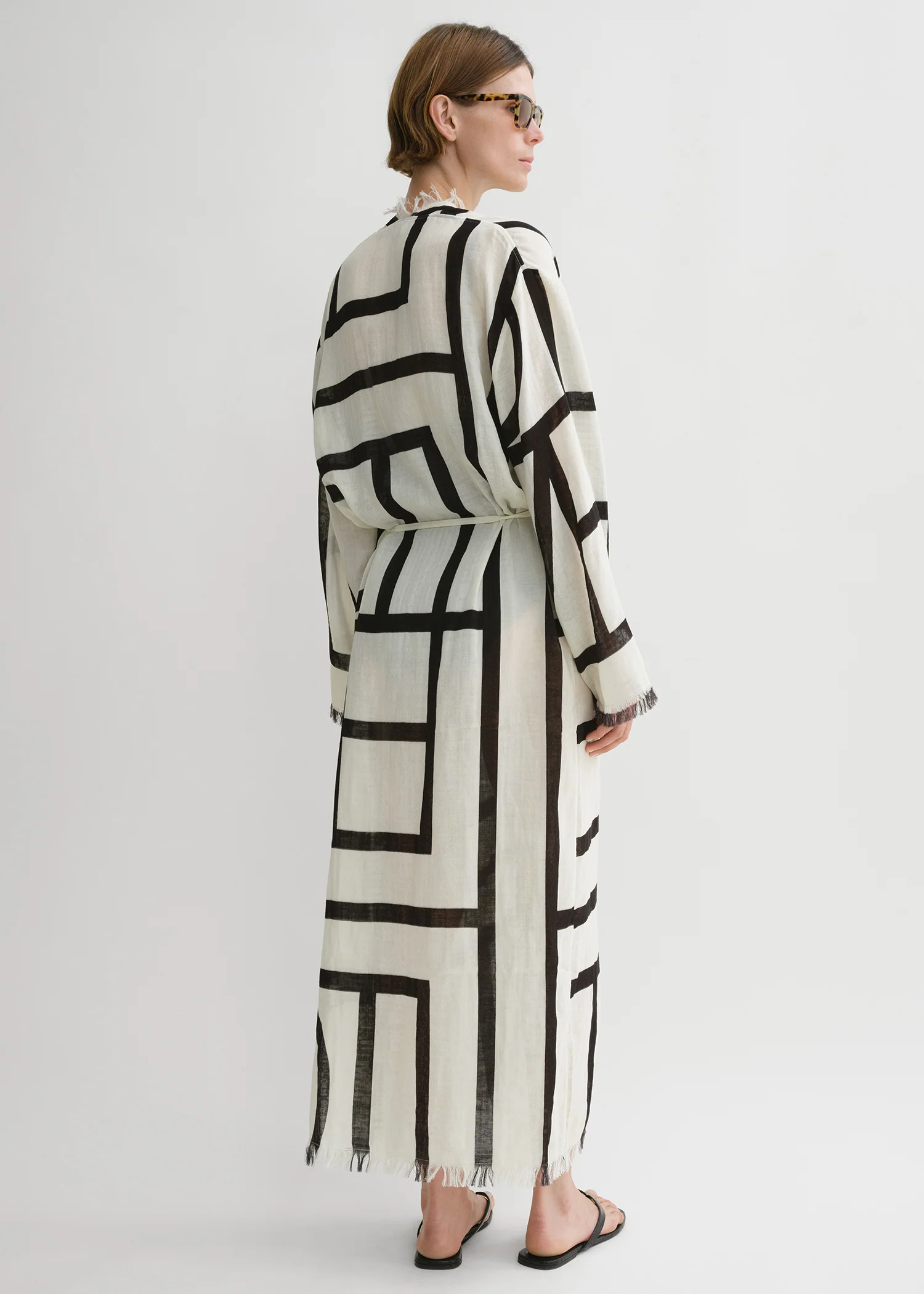 Monogram wrap dress ecru/black - Image 3
