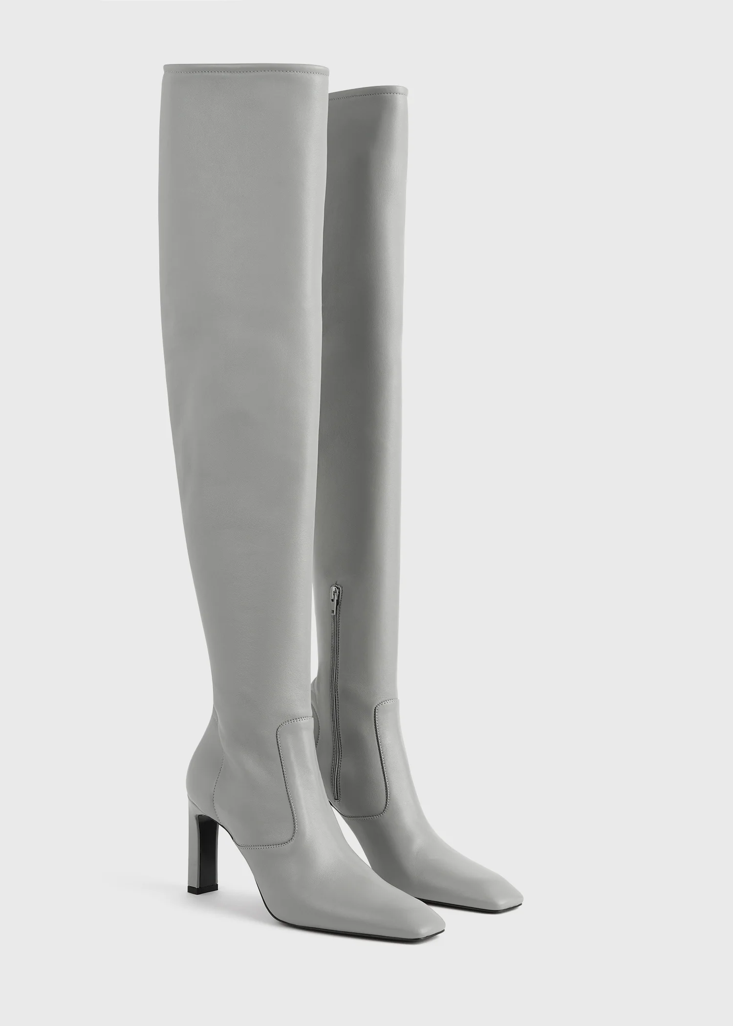 Nappa over-the-knee boots light grey - Image 7