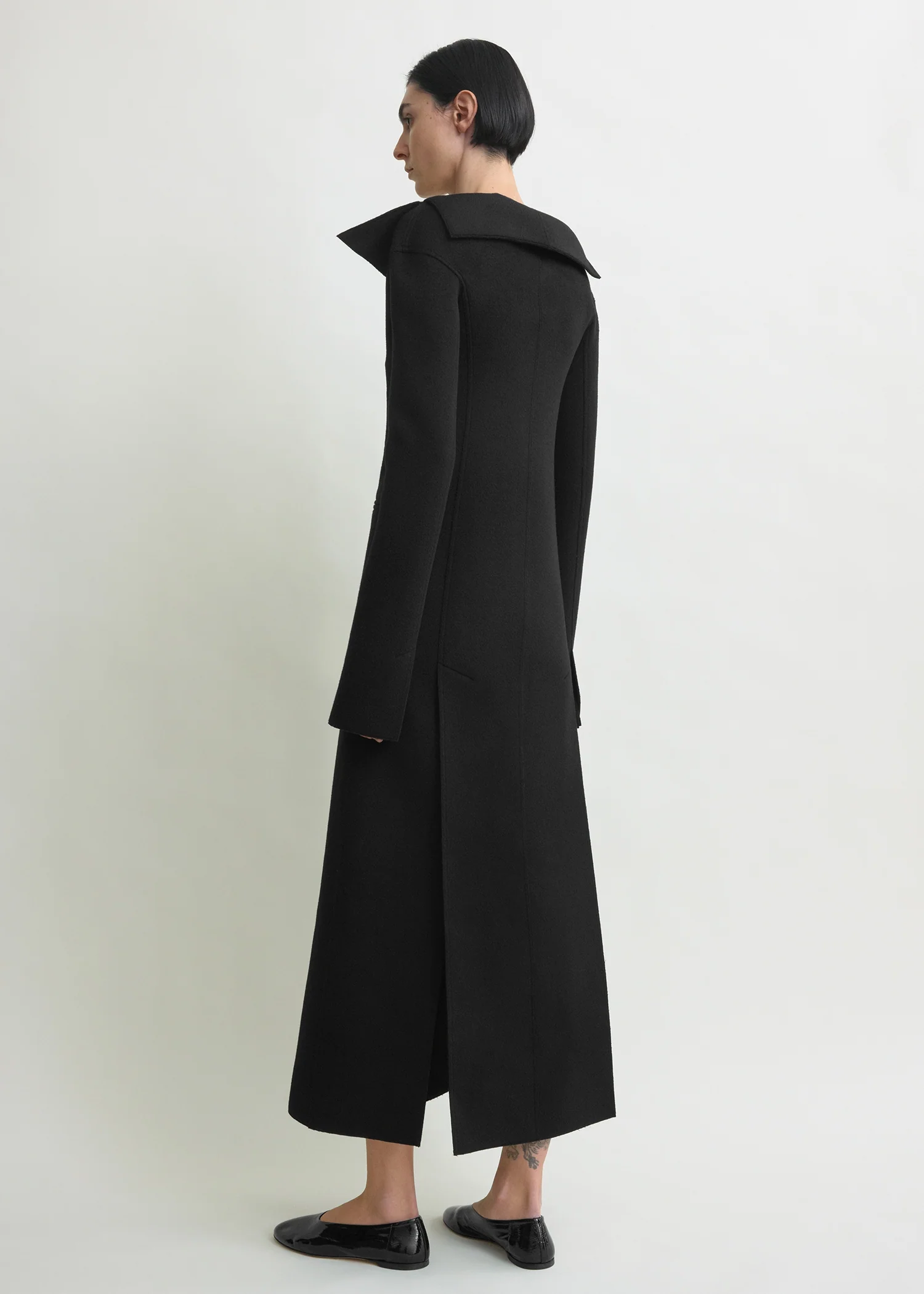 Open collar wool coat black - Image 3