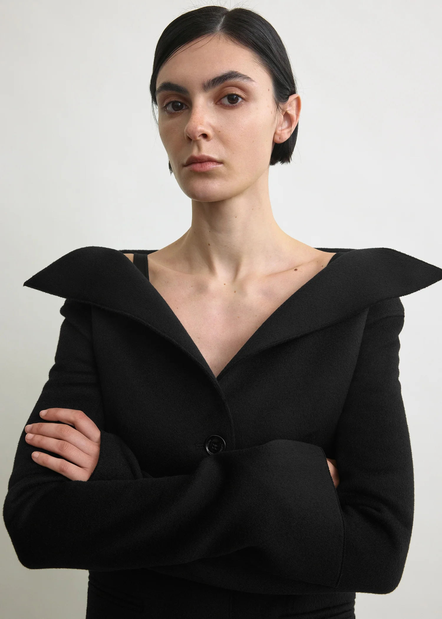 Open collar wool coat black - Image 4