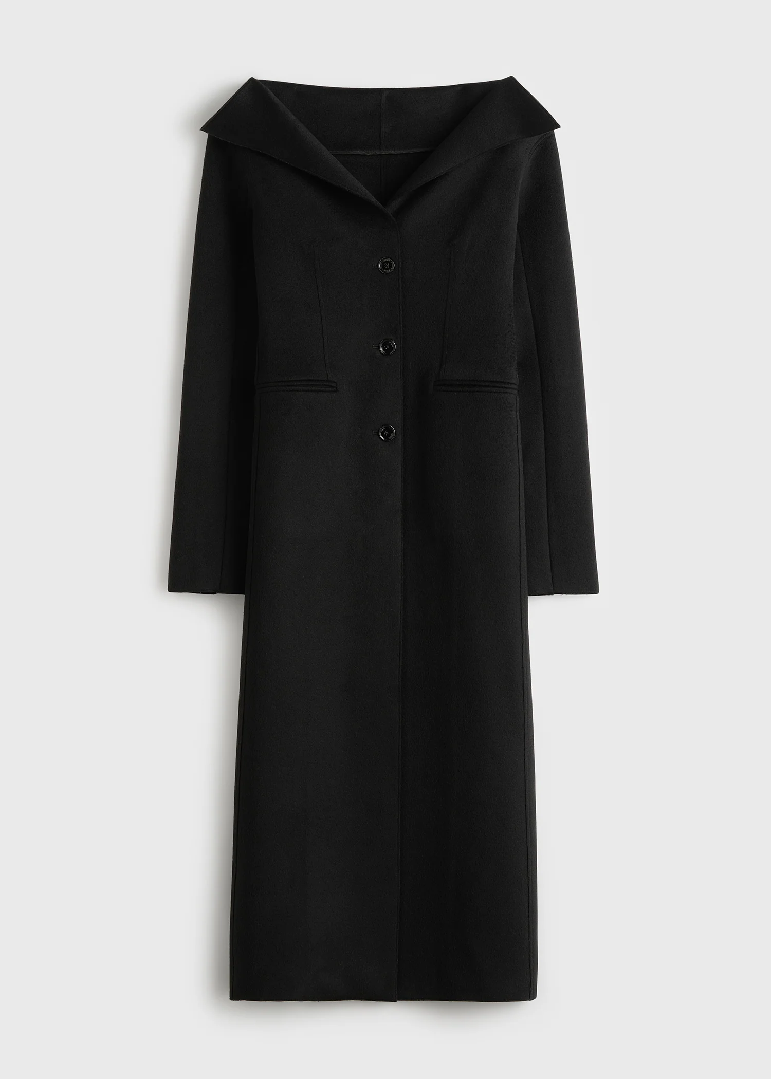 Open collar wool coat black - Image 6