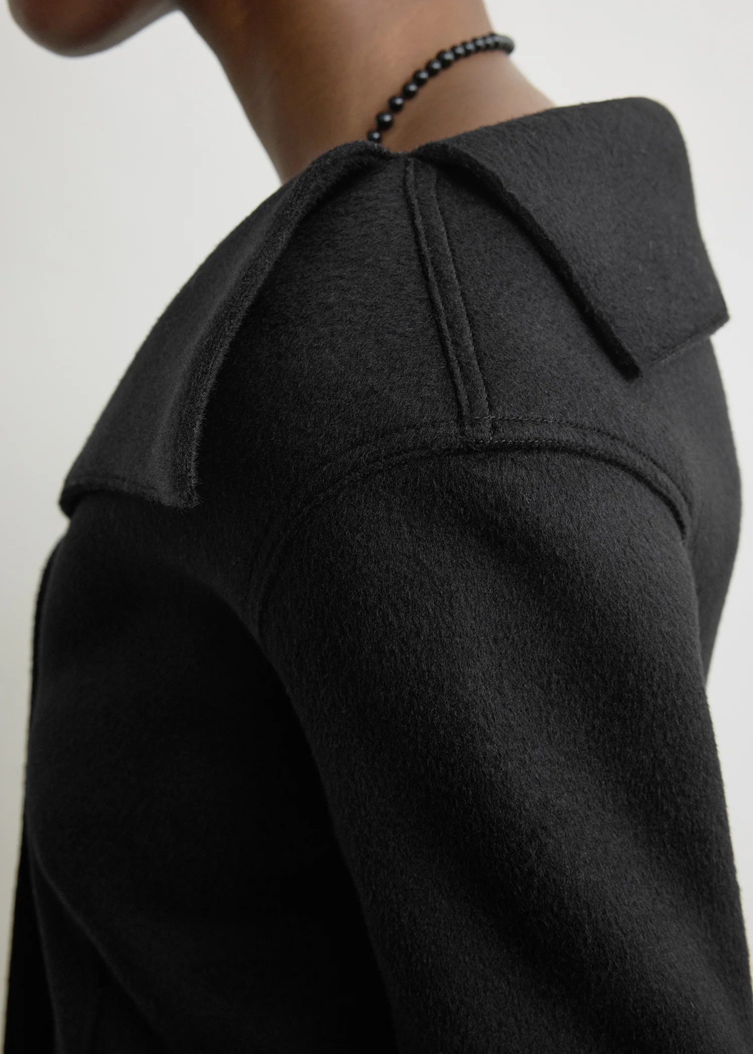 Open collar wool jacket black - Image 5