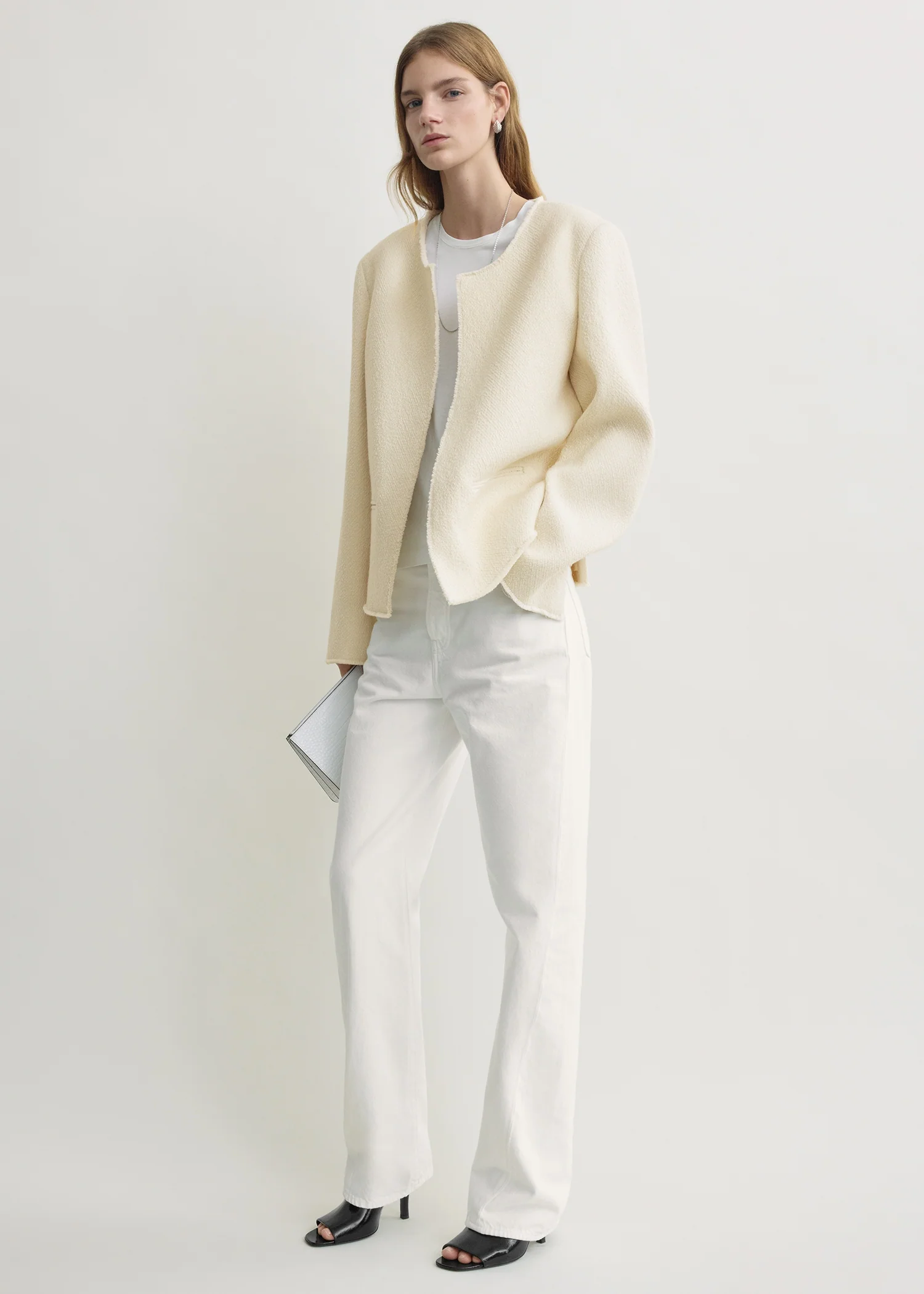 Open-front bouclé blazer ecru - Image 2
