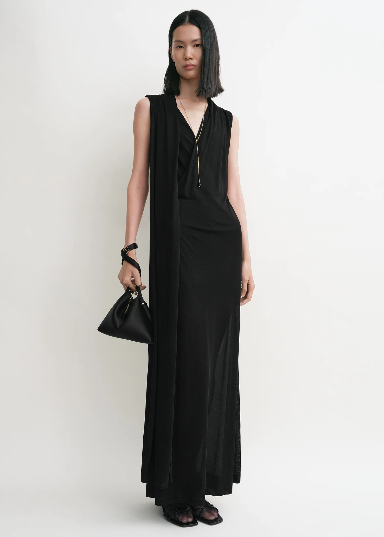 Overlapped scarf dress black
