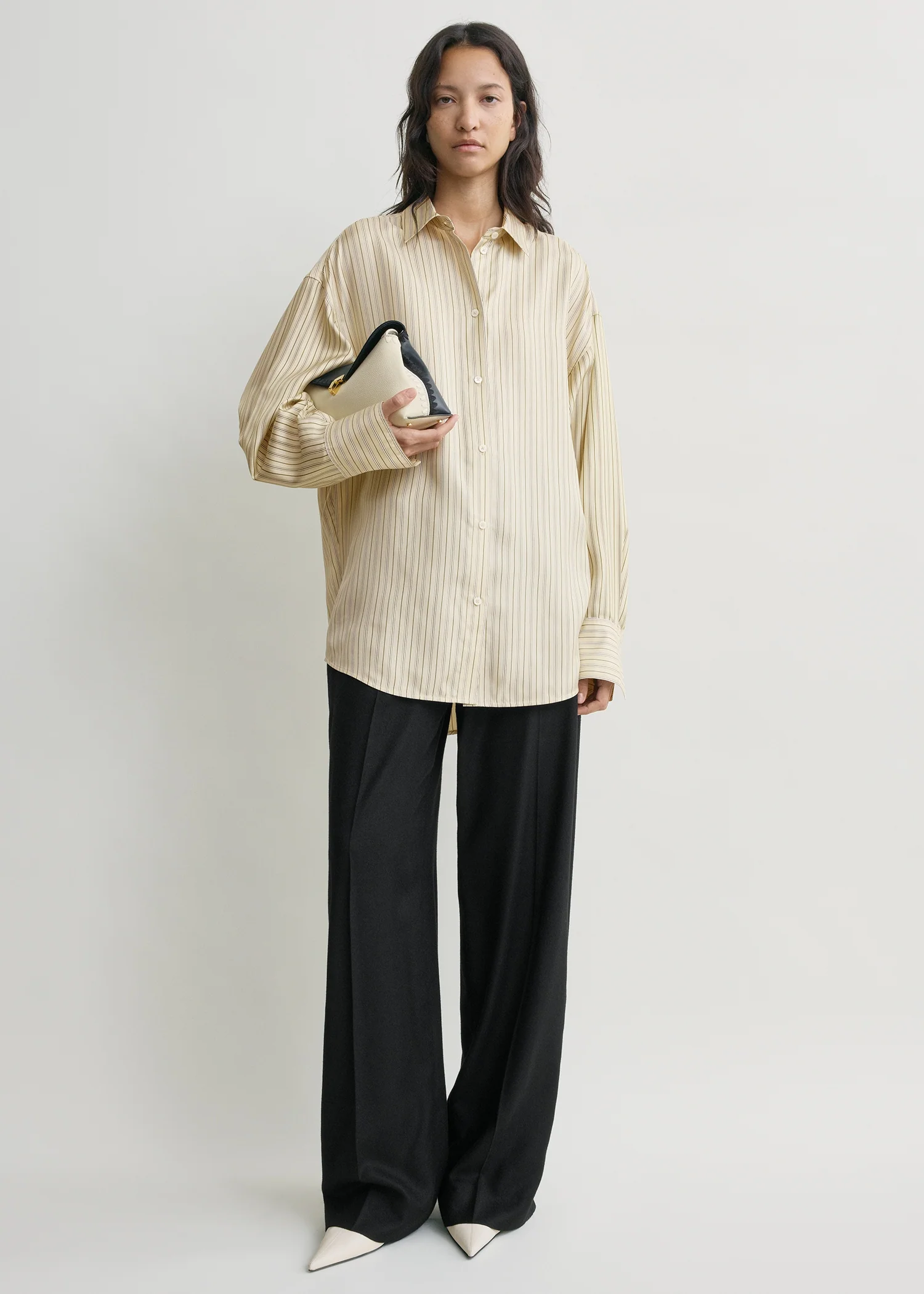 Oversized striped shirt beige/brown petite