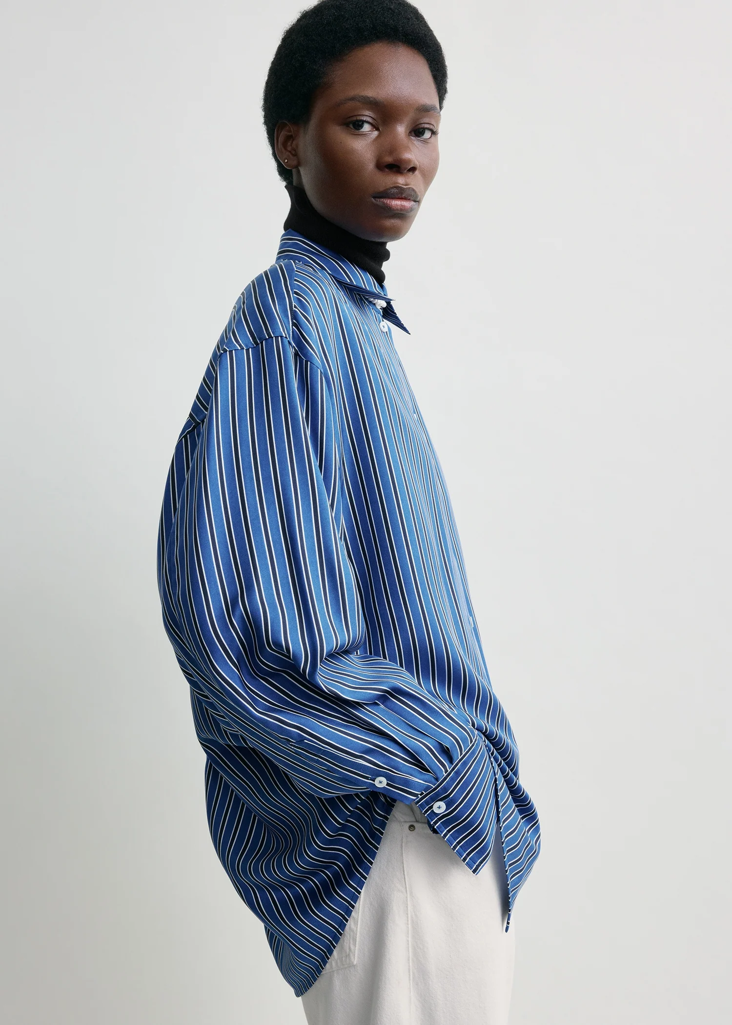 Oversized striped shirt blue/navy petite - Image 4