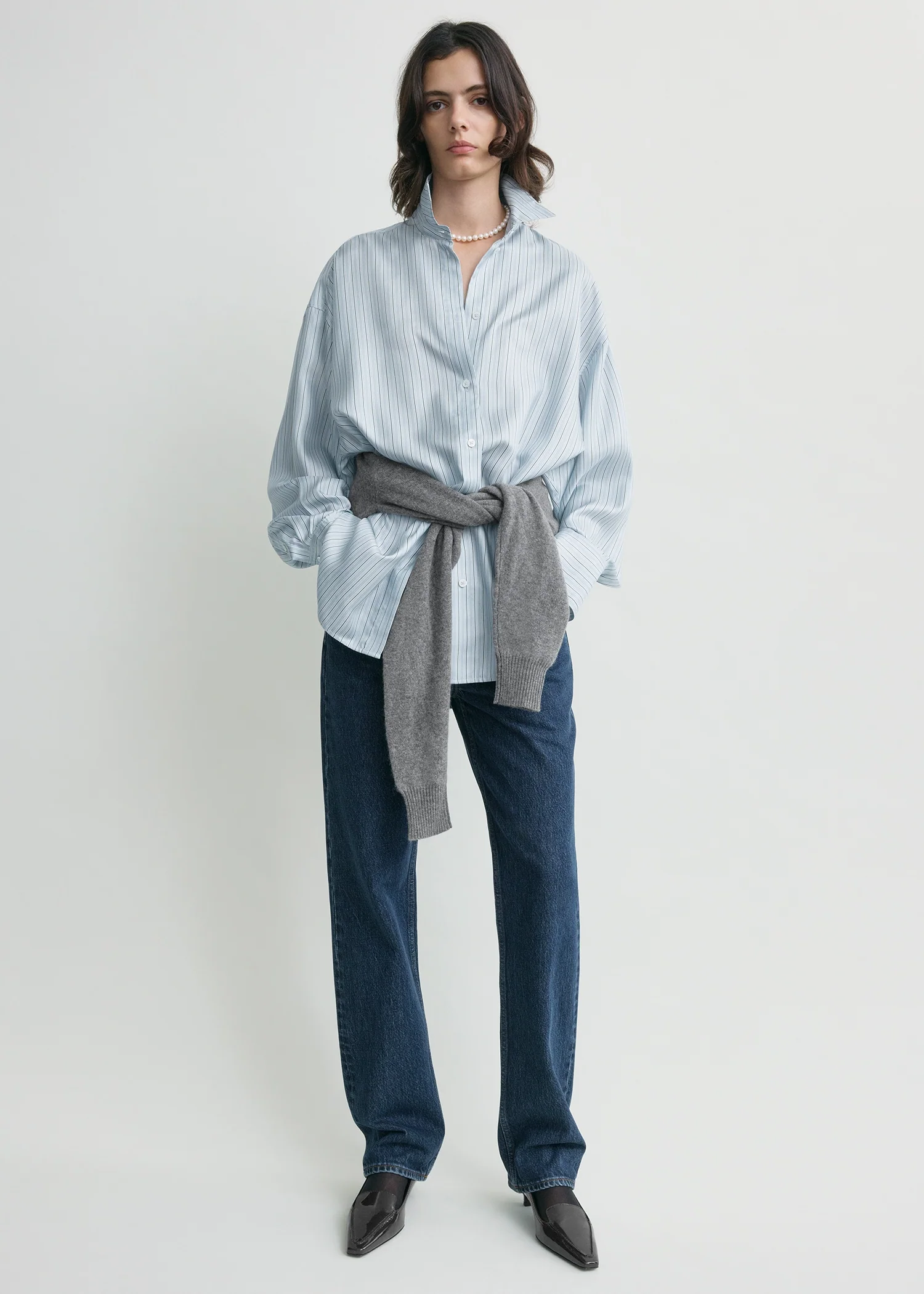 Oversized striped shirt ice/white petite