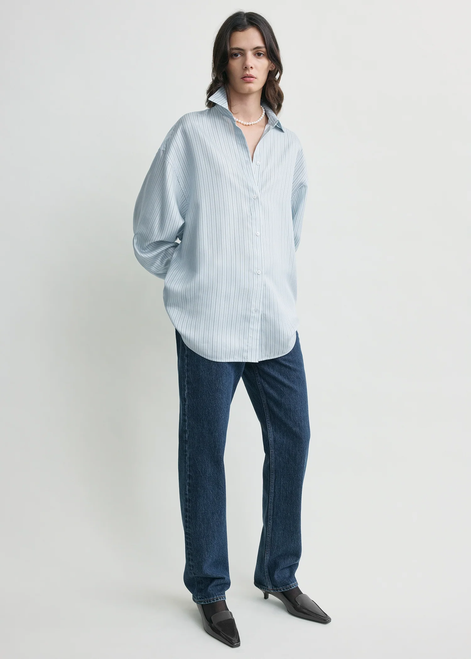 Oversized striped shirt ice/white petite - Image 5