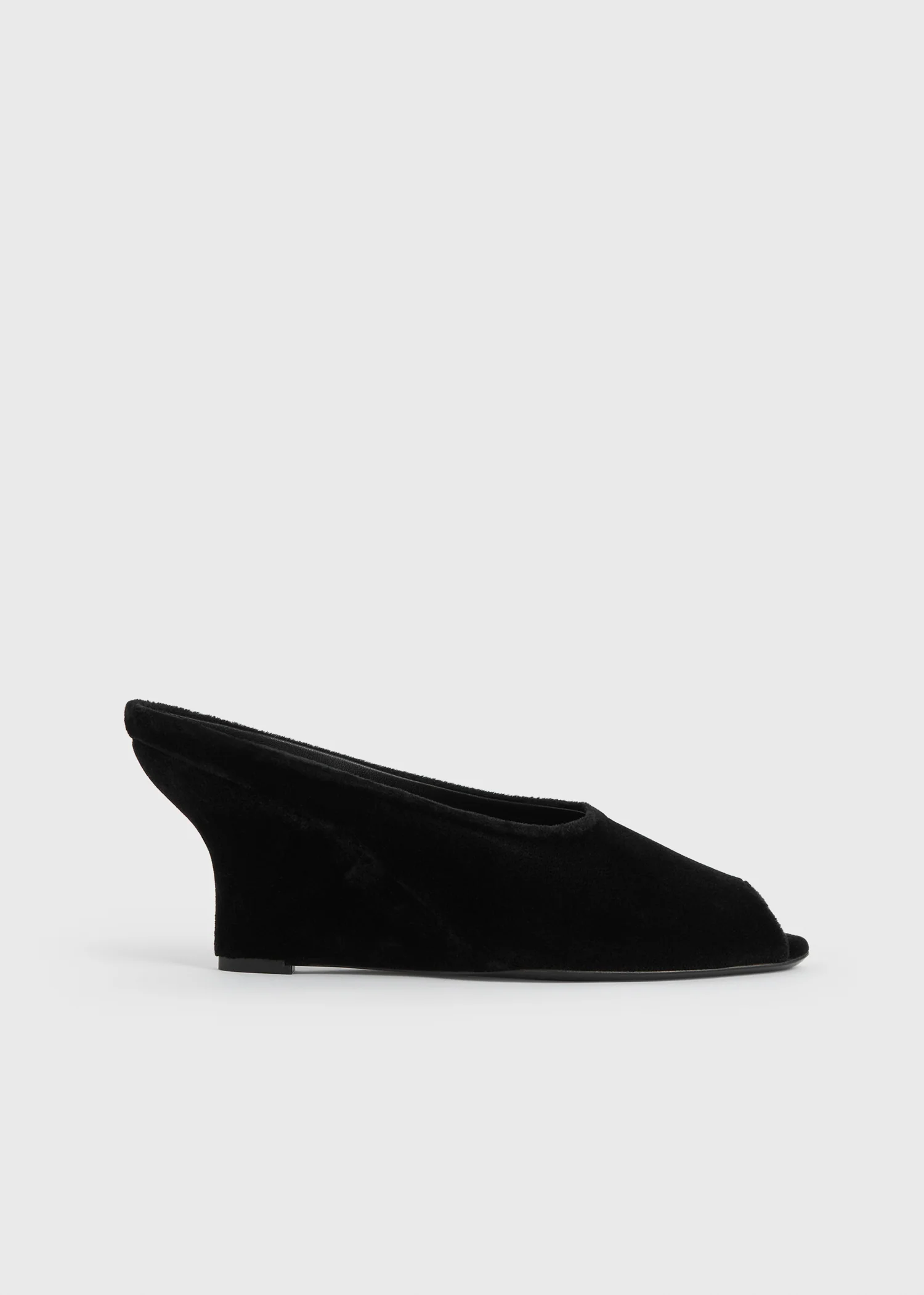 Peep-toe velvet wedge mules black - Image 8