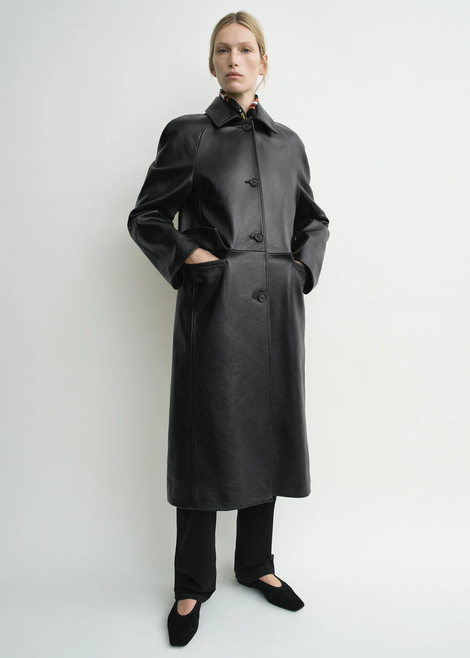 Raglan leather coat black petite - Image 4