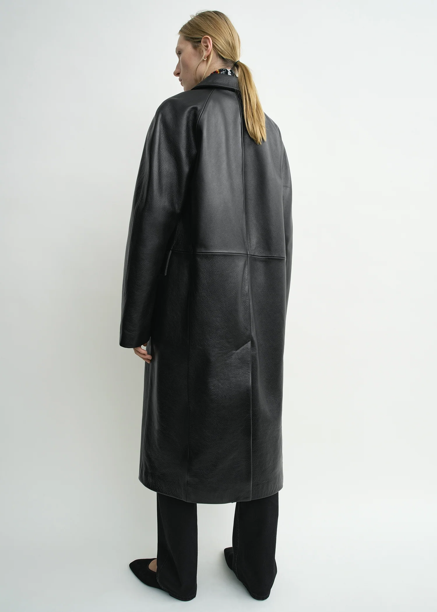Raglan leather coat black - Image 2