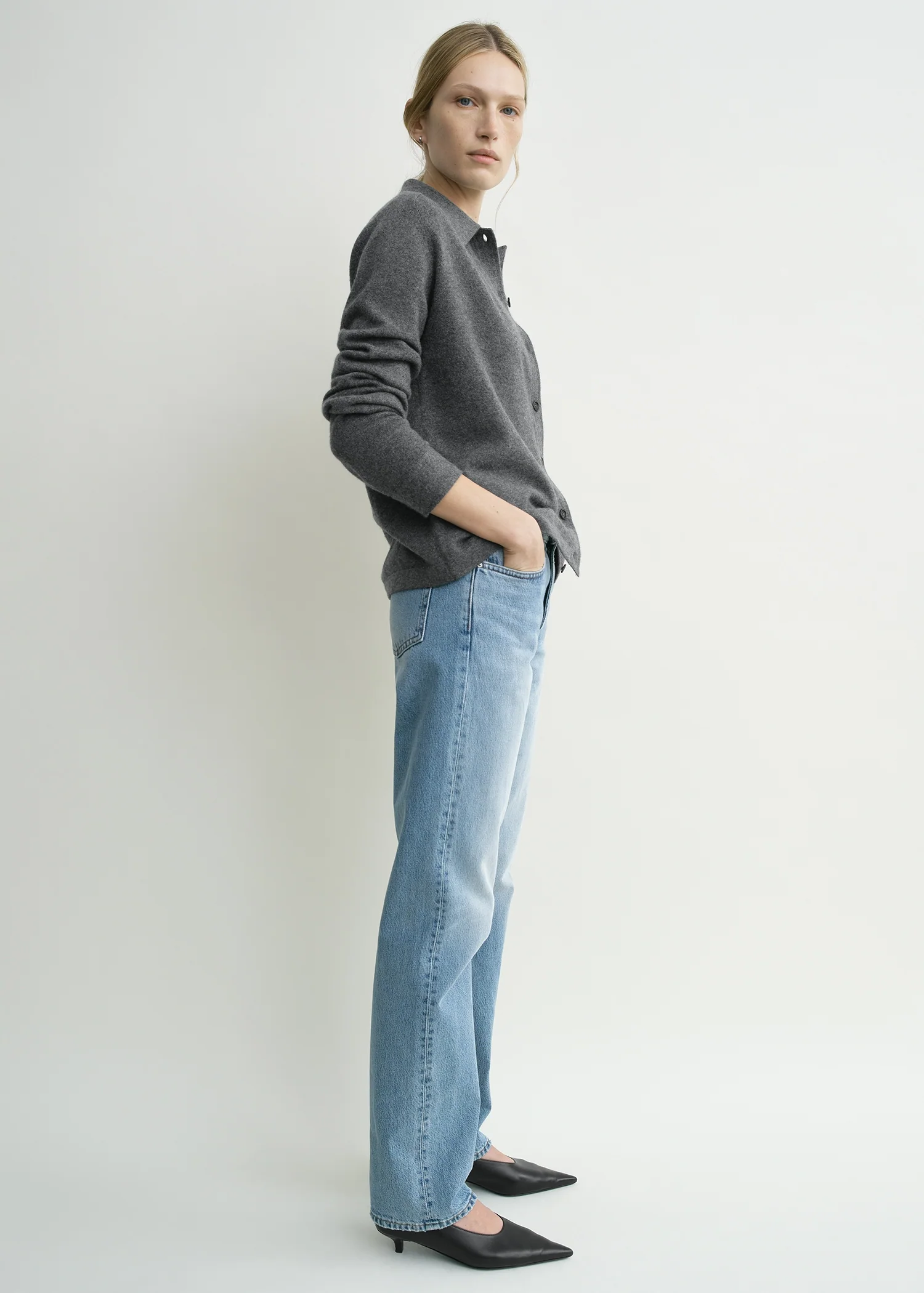 Raglan-sleeve cashmere cardigan dark grey - Image 2