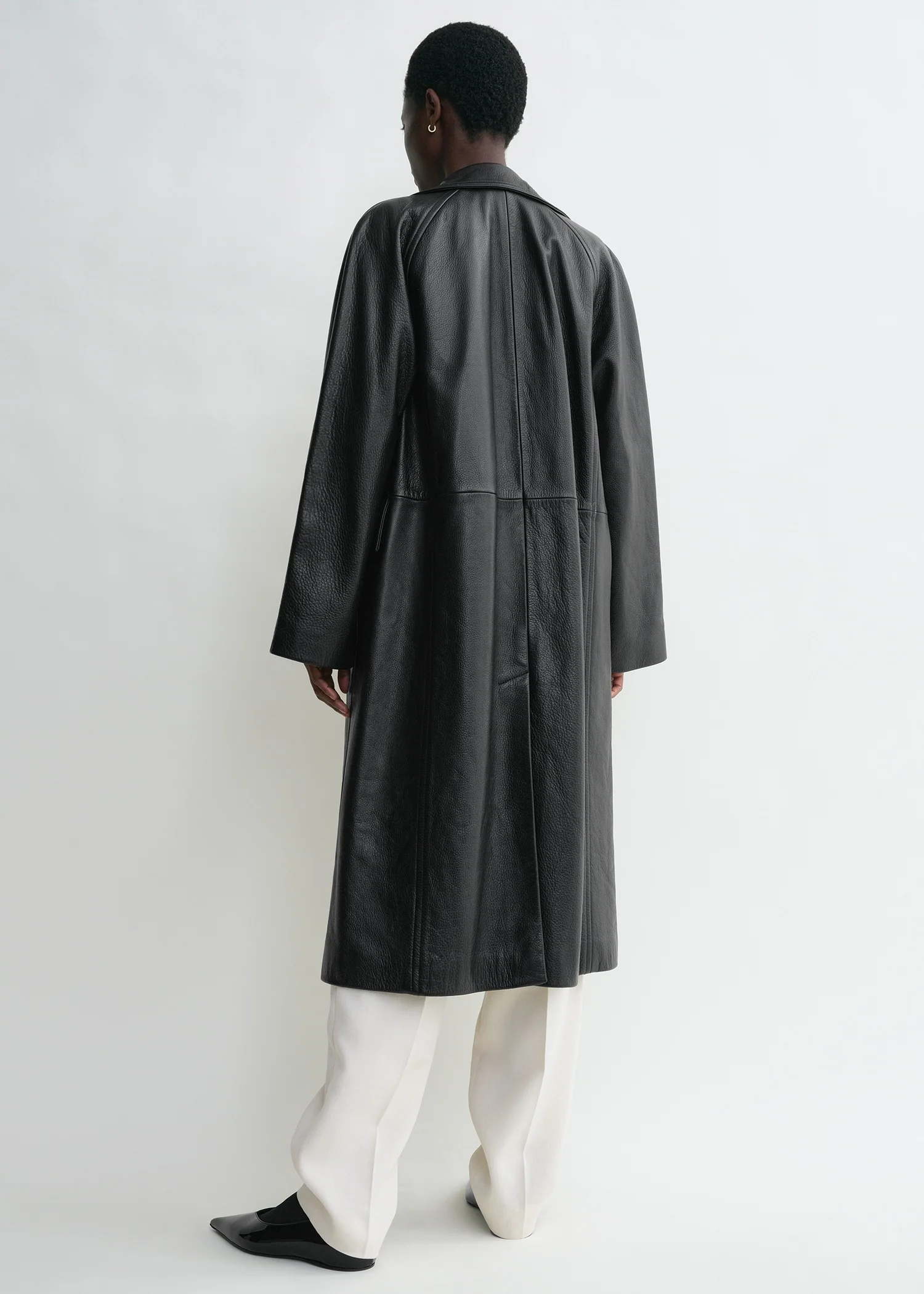 Raglan-sleeve leather coat black - Image 3
