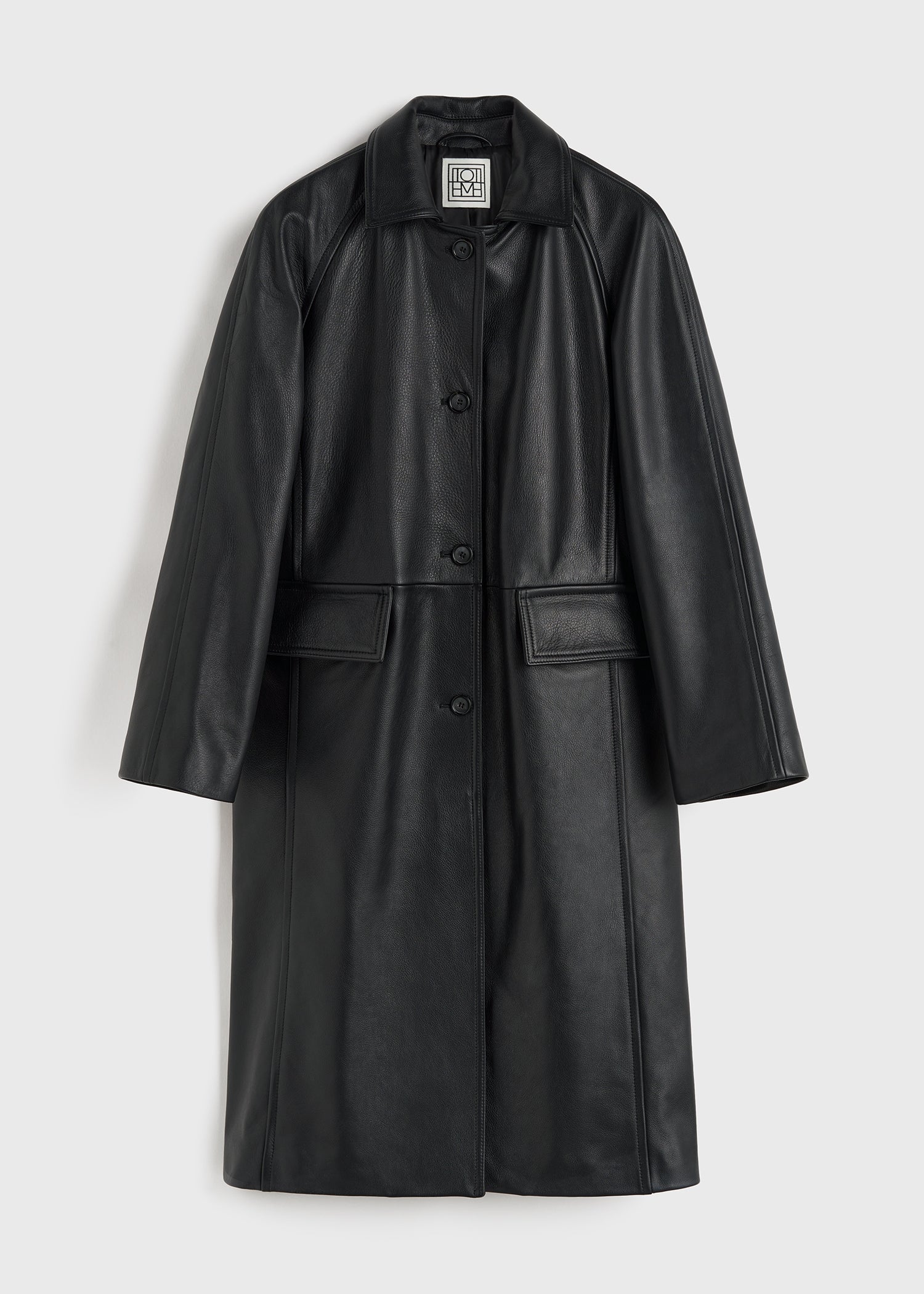 Raglan-sleeve leather coat black - Image 5