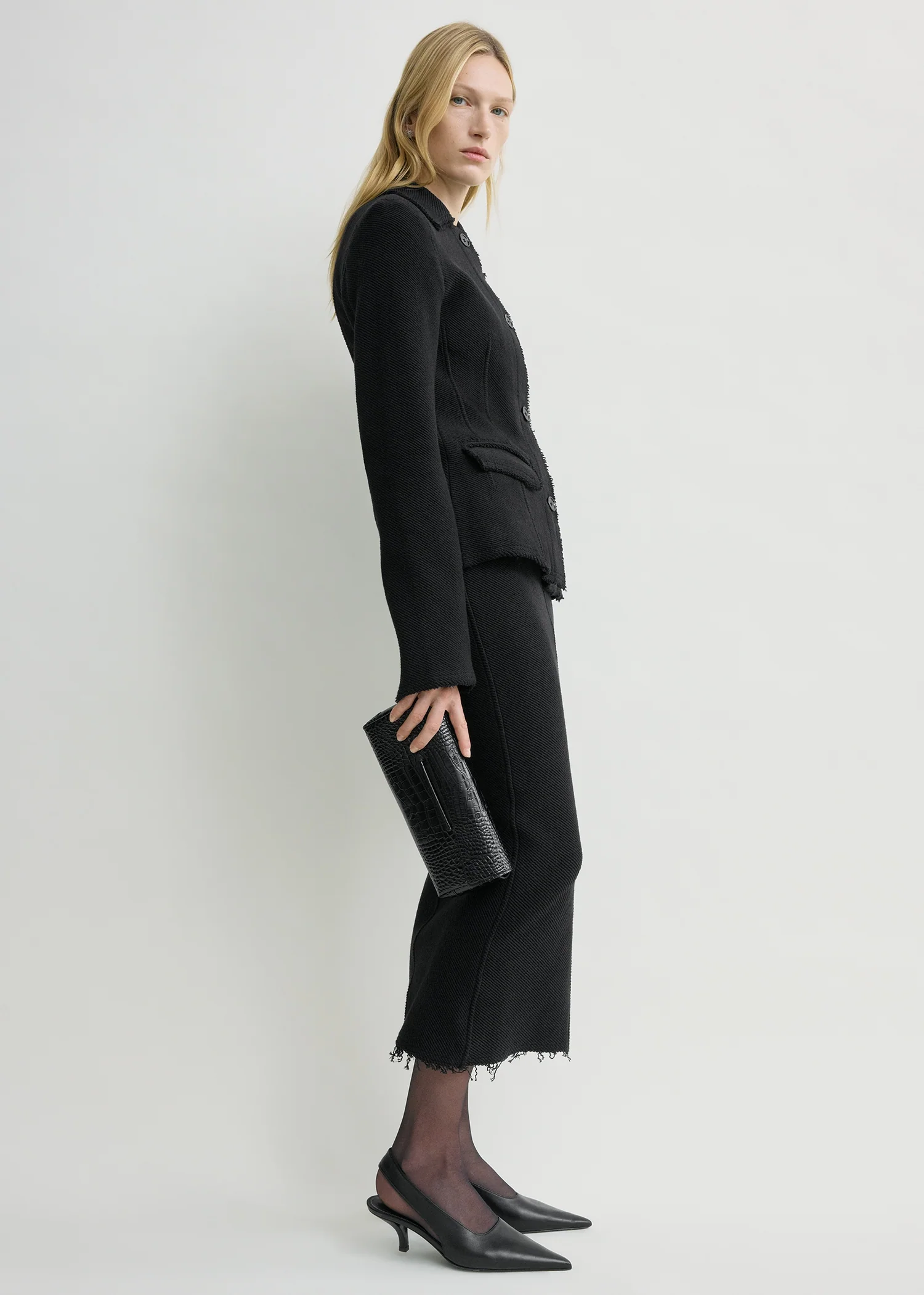 Raw hem cotton jacket black - Image 3
