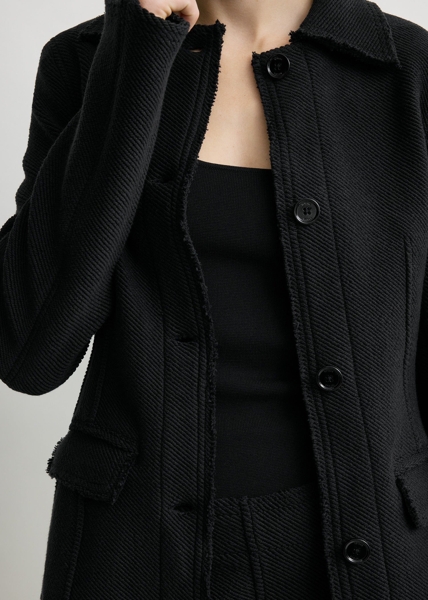 Raw hem cotton jacket black - Image 5