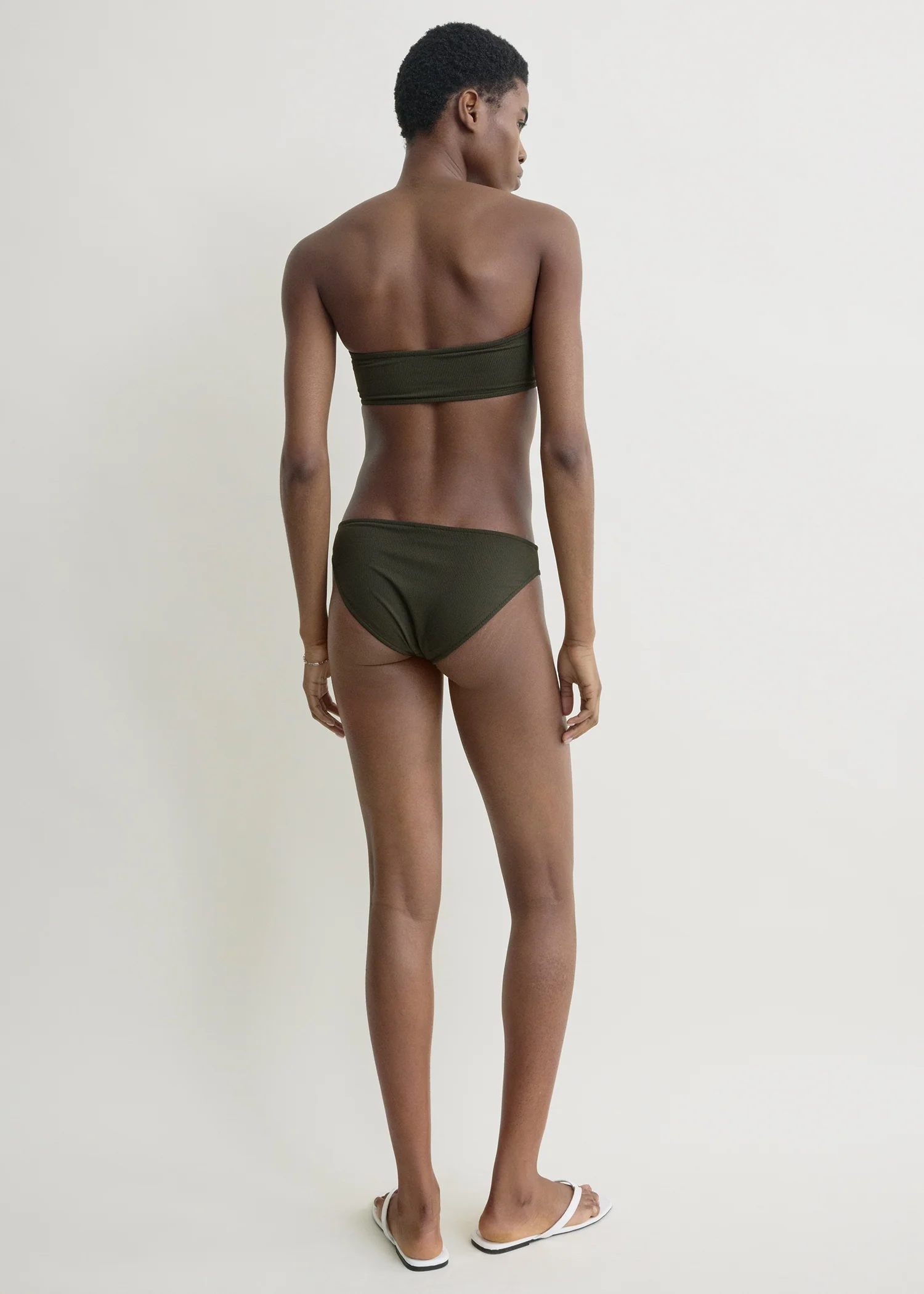 Ribbed strapless bikini top dark green - Image 3