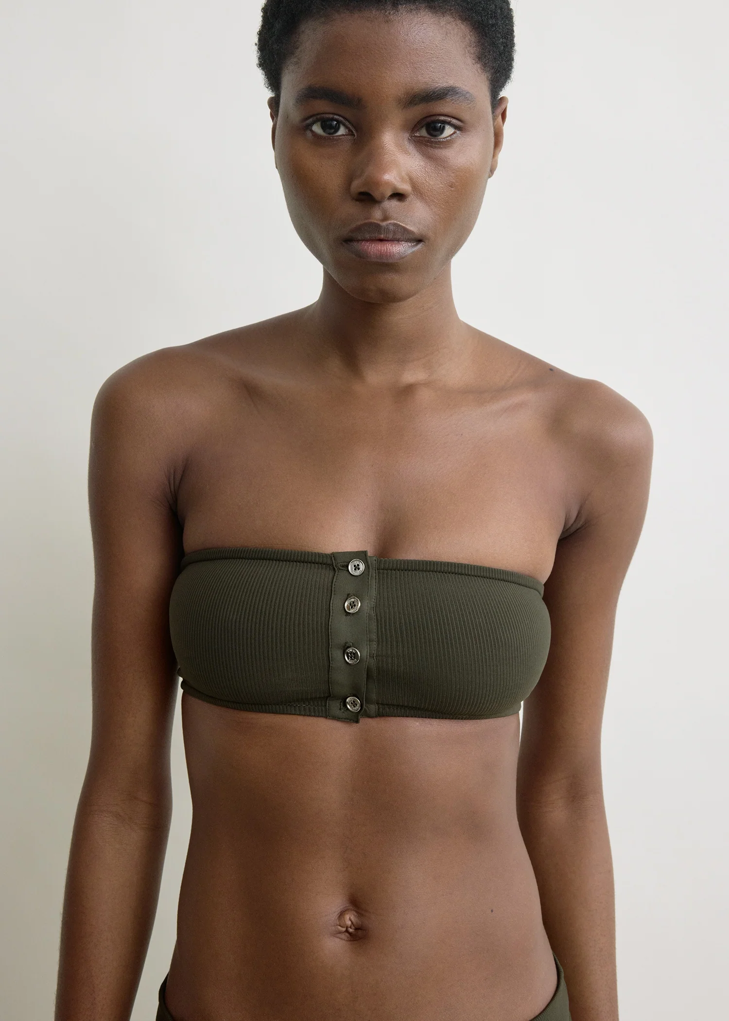 Ribbed strapless bikini top dark green - Image 4