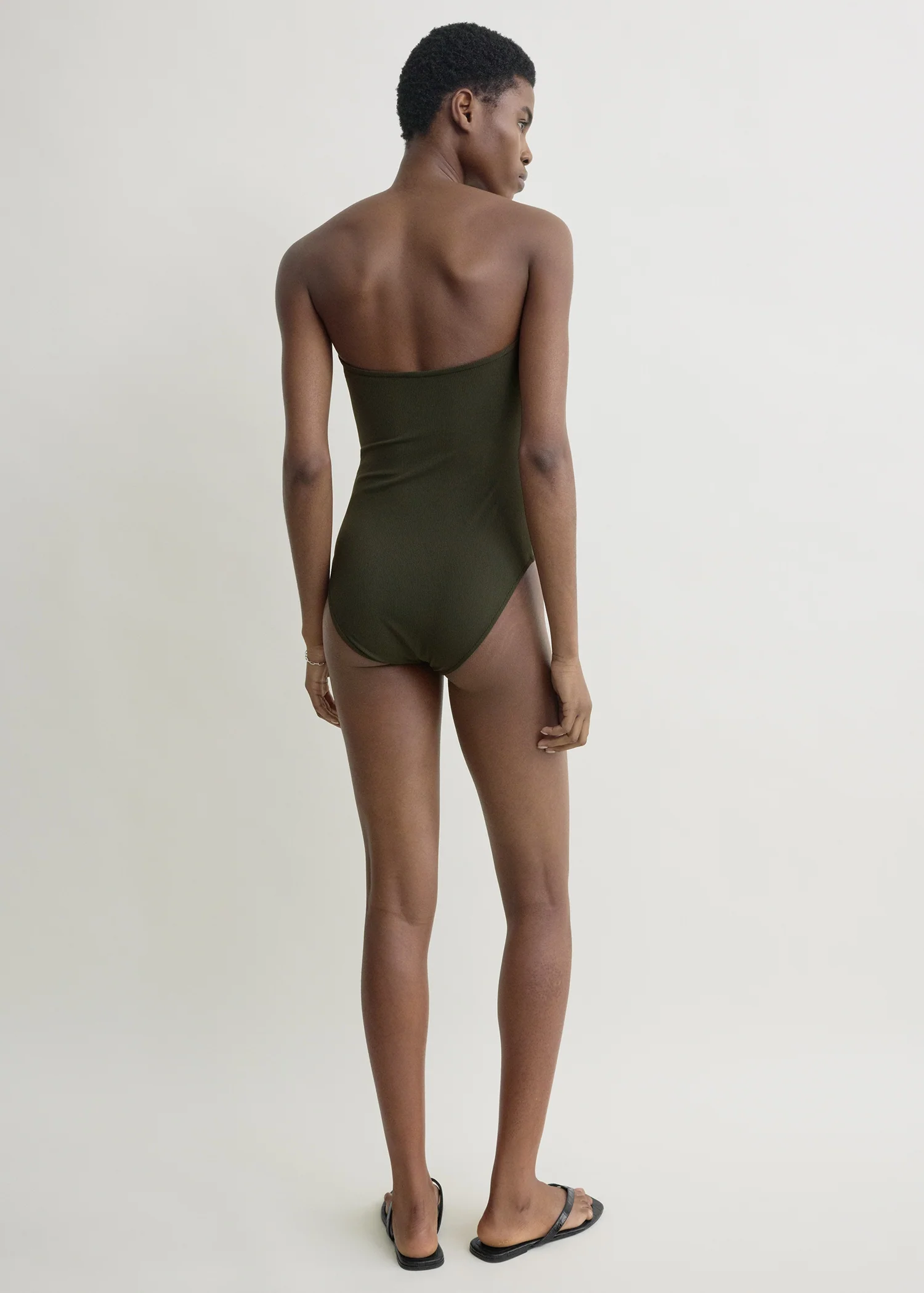 Ribbed strapless swimsuit dark green - Image 3