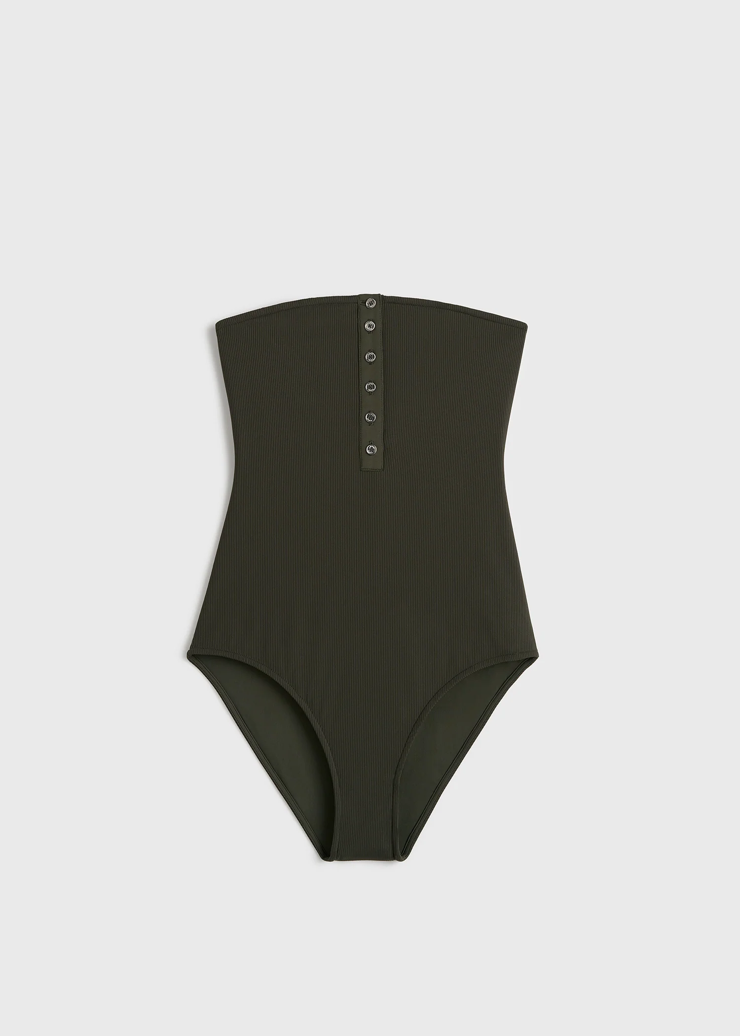 Ribbed strapless swimsuit dark green - Image 6