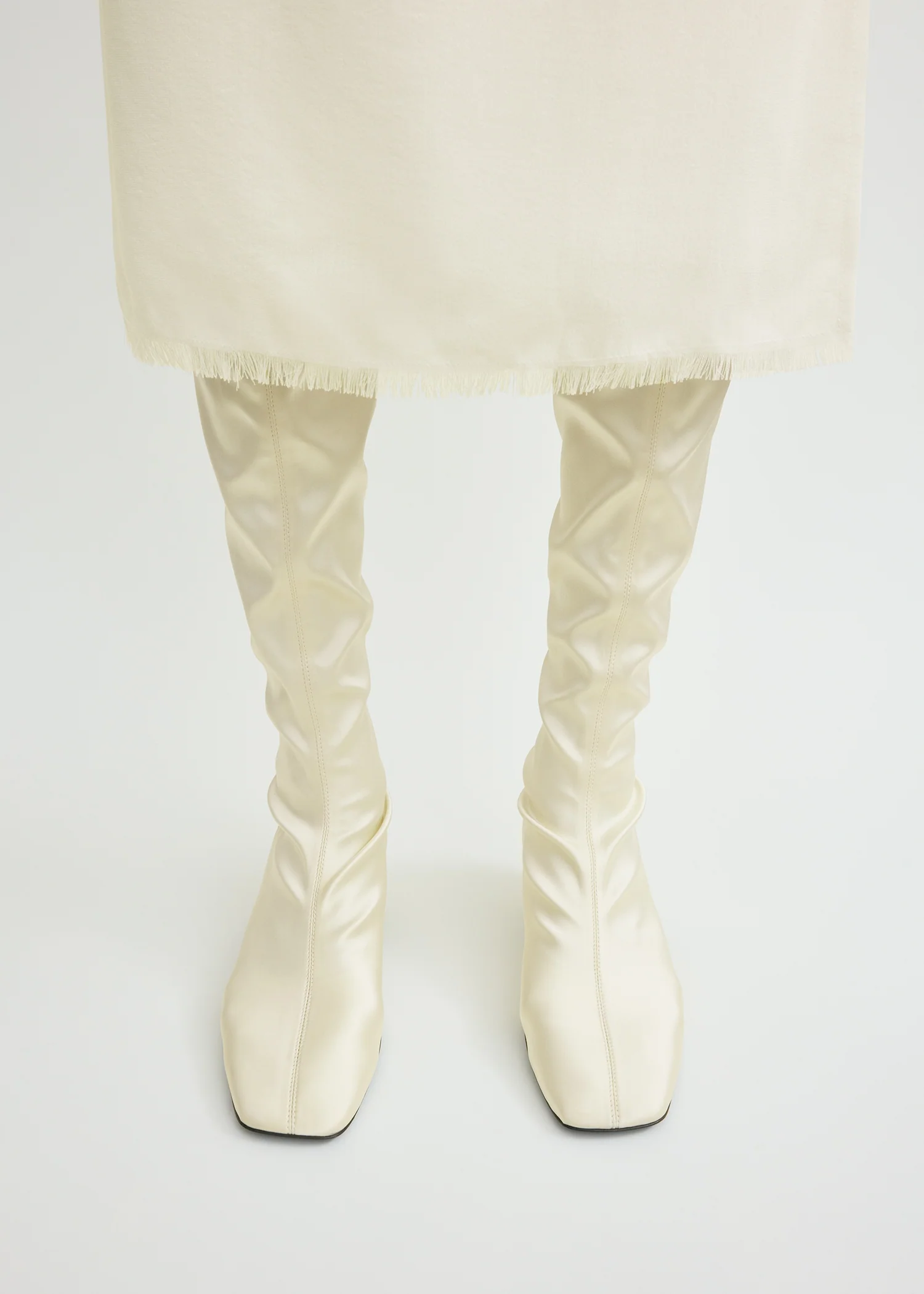 Satin knee-high boots milk - Image 2