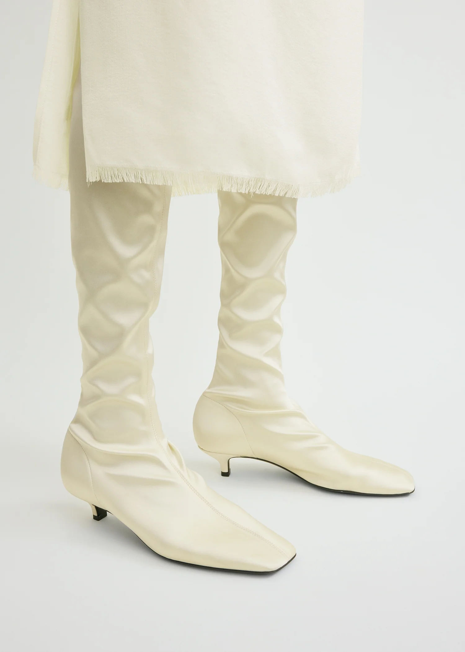 Satin knee-high boots milk - Image 3