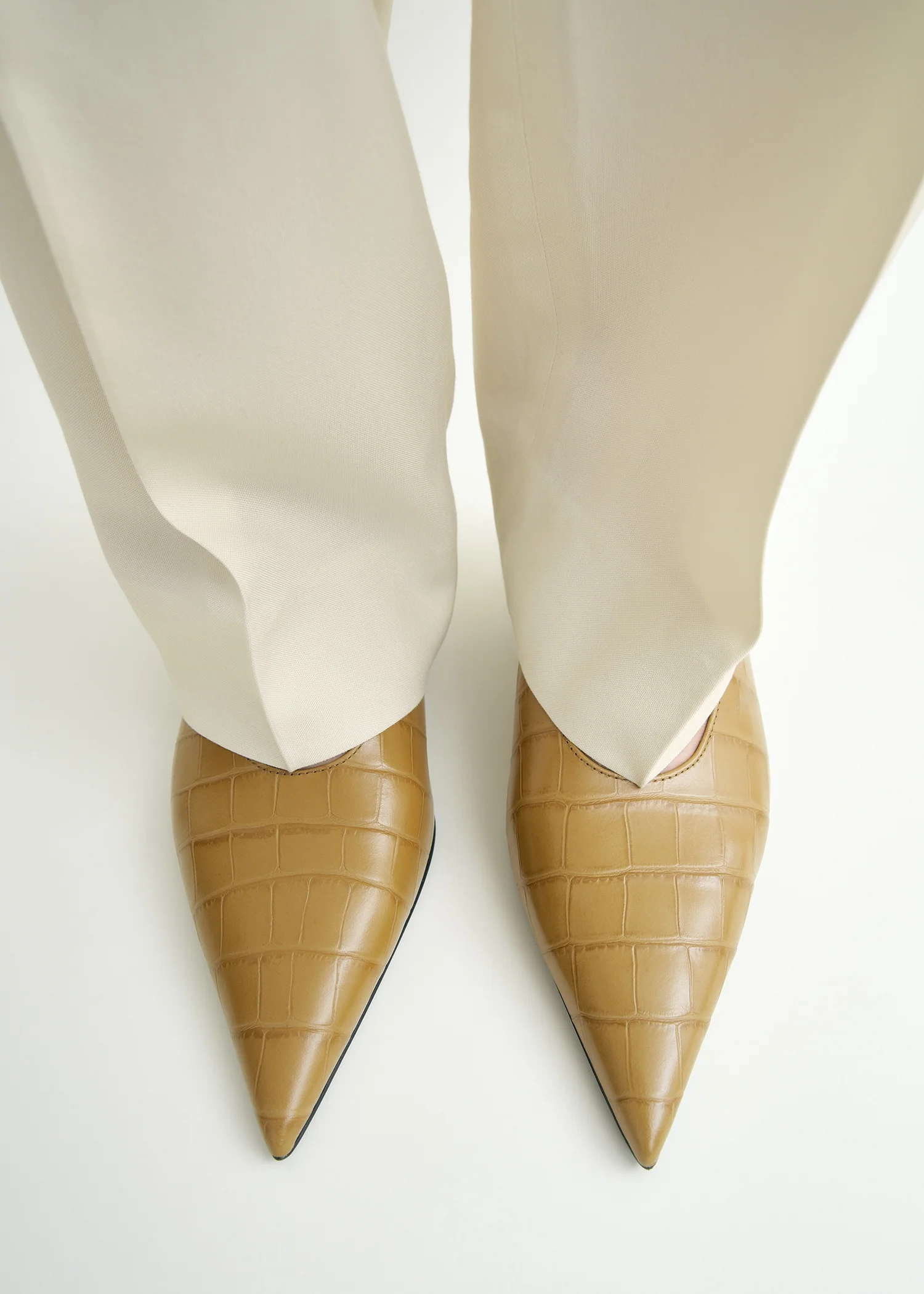 Sharp croco-embossed kitten pumps biscuit - Image 2
