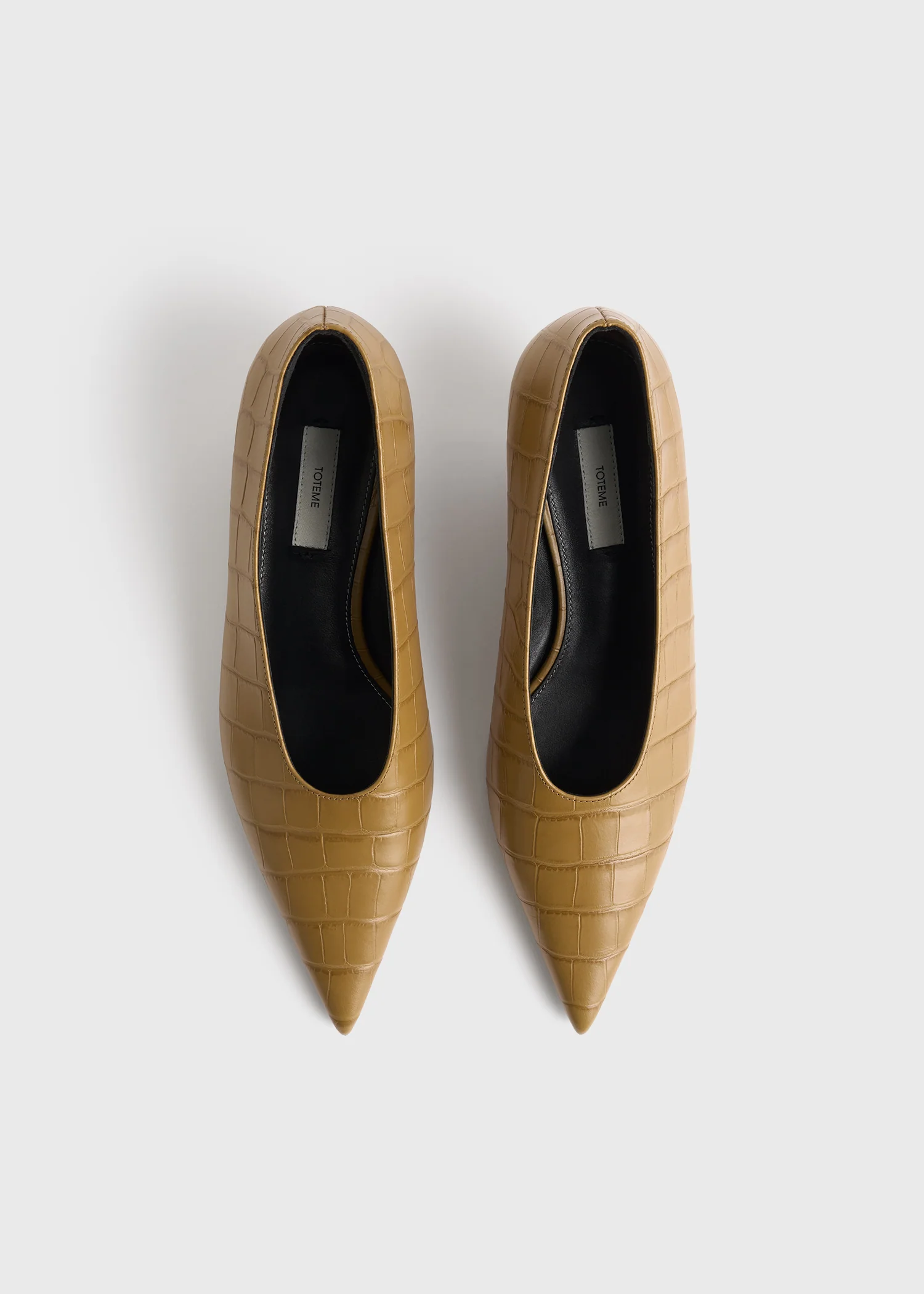 Sharp croco-embossed kitten pumps biscuit - Image 4