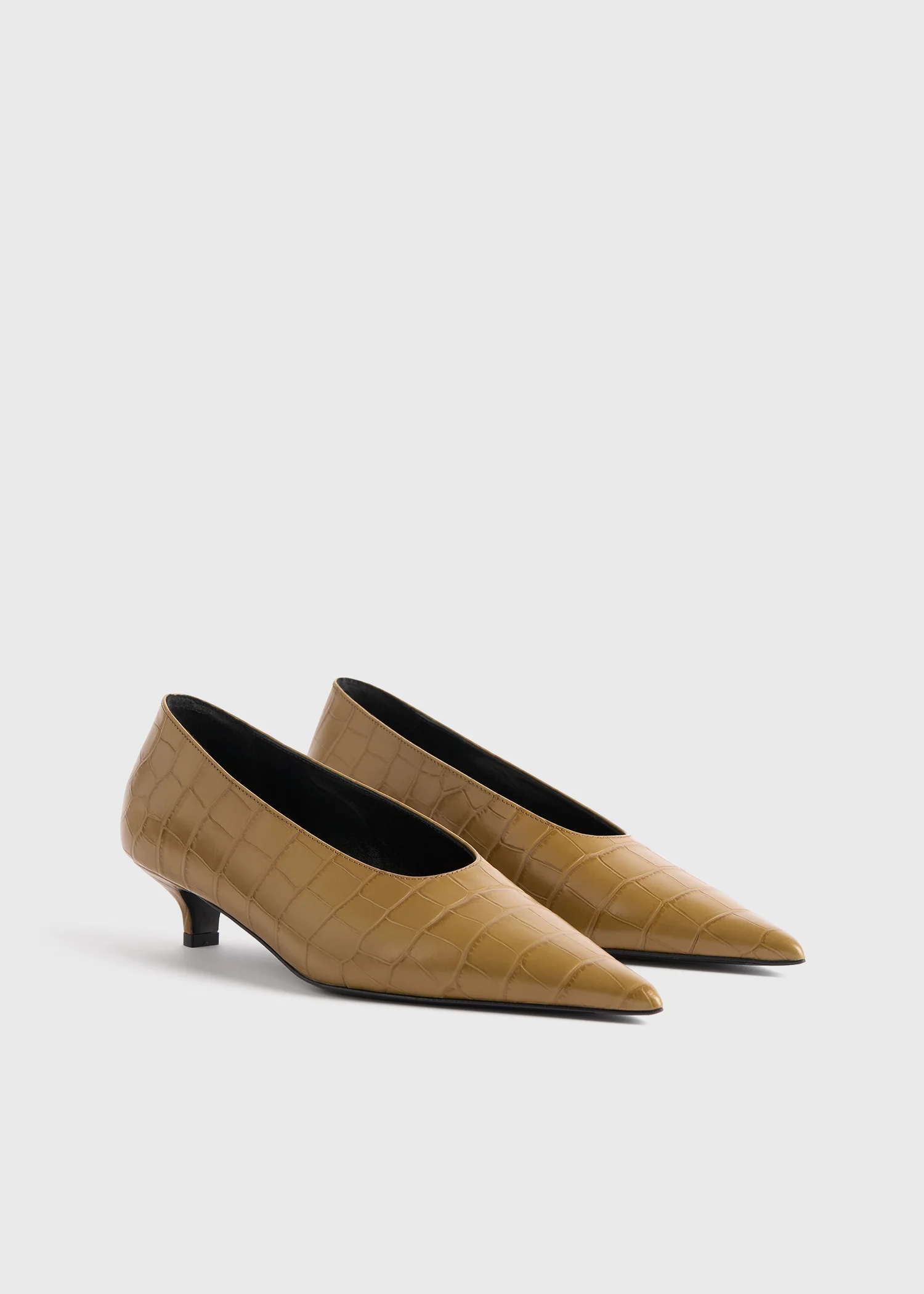 Sharp croco-embossed kitten pumps biscuit - Image 7